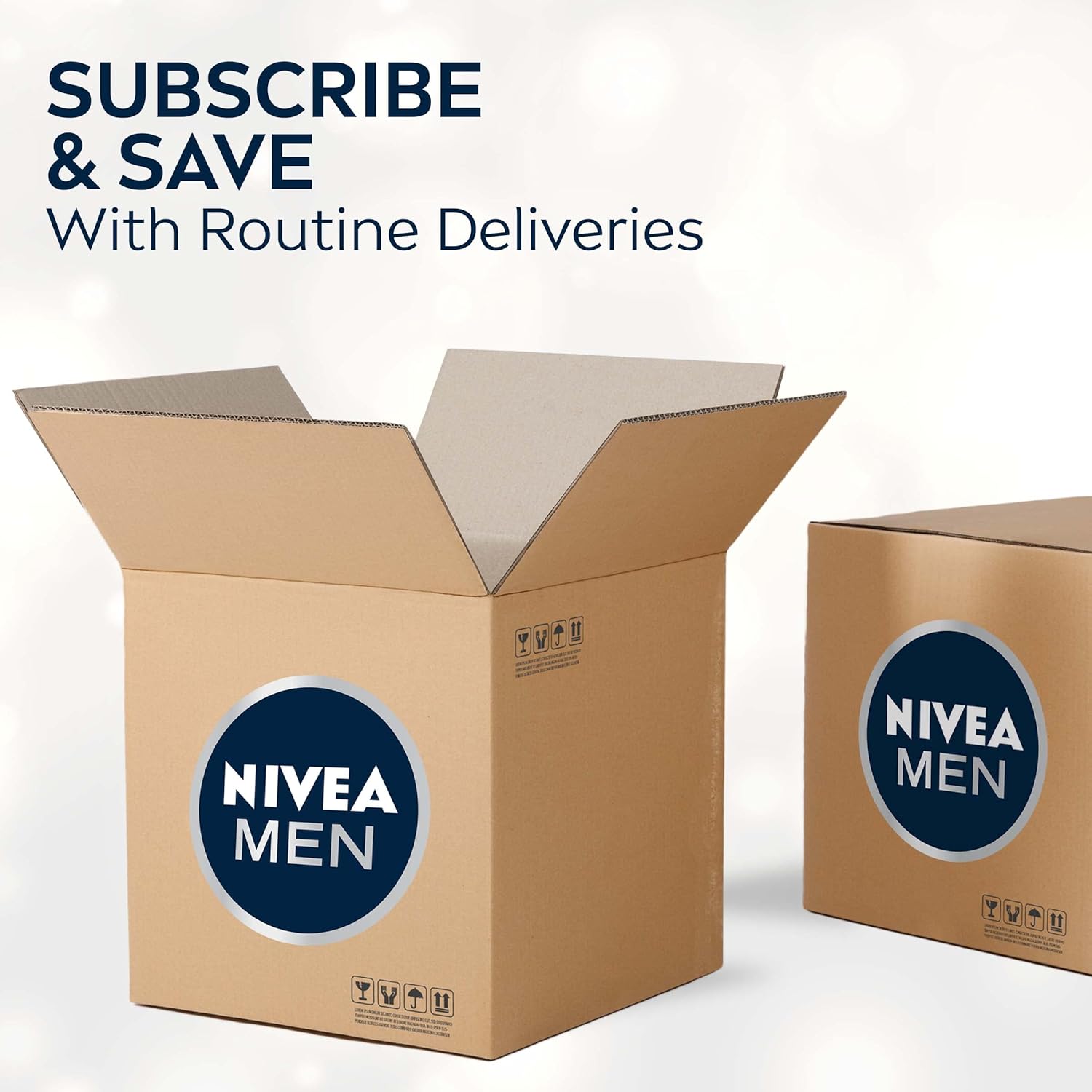 Promotes the subscription delivery service as a convenient and cost-effective way to receive Nivea Men products regularly.