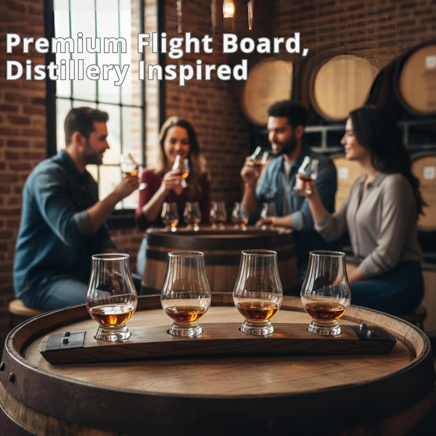 Barrel Stave Premium 4 Glass Whiskey Flight Serving Tray with Glencairn Glasses: Infographics