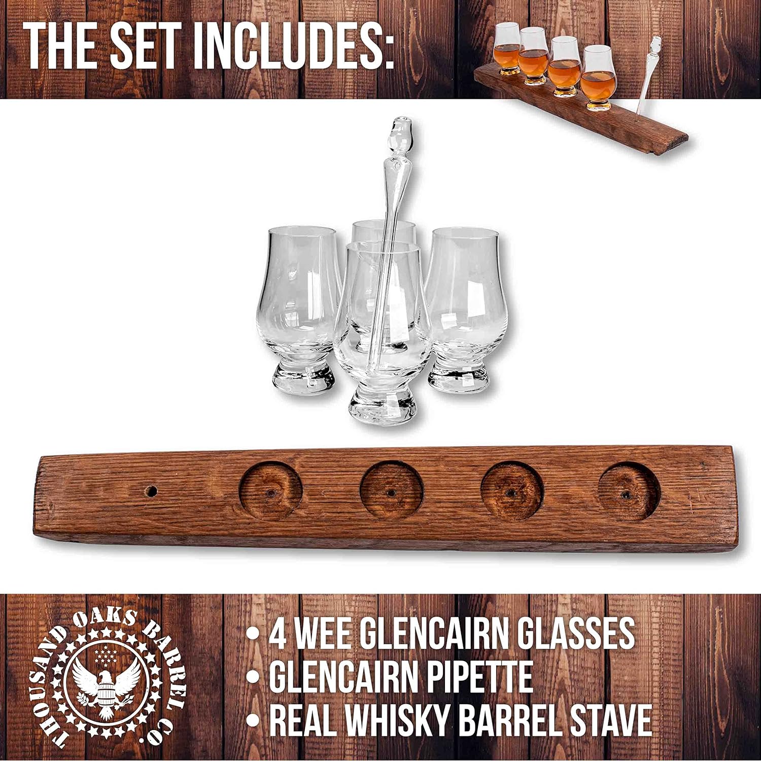 Shows all components included in the whisky tasting set, highlighting the value and completeness of the product.