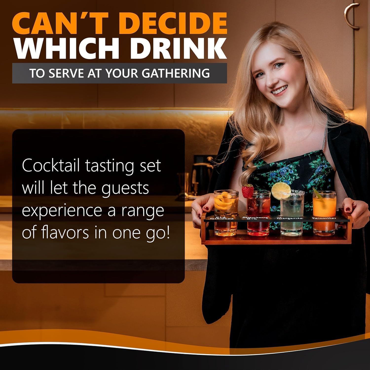 Demonstrates how the product can be used for hosting gatherings and serving a variety of cocktails to guests. Provides a solution for hosts who are unsure about which drinks to serve, suggesting a…