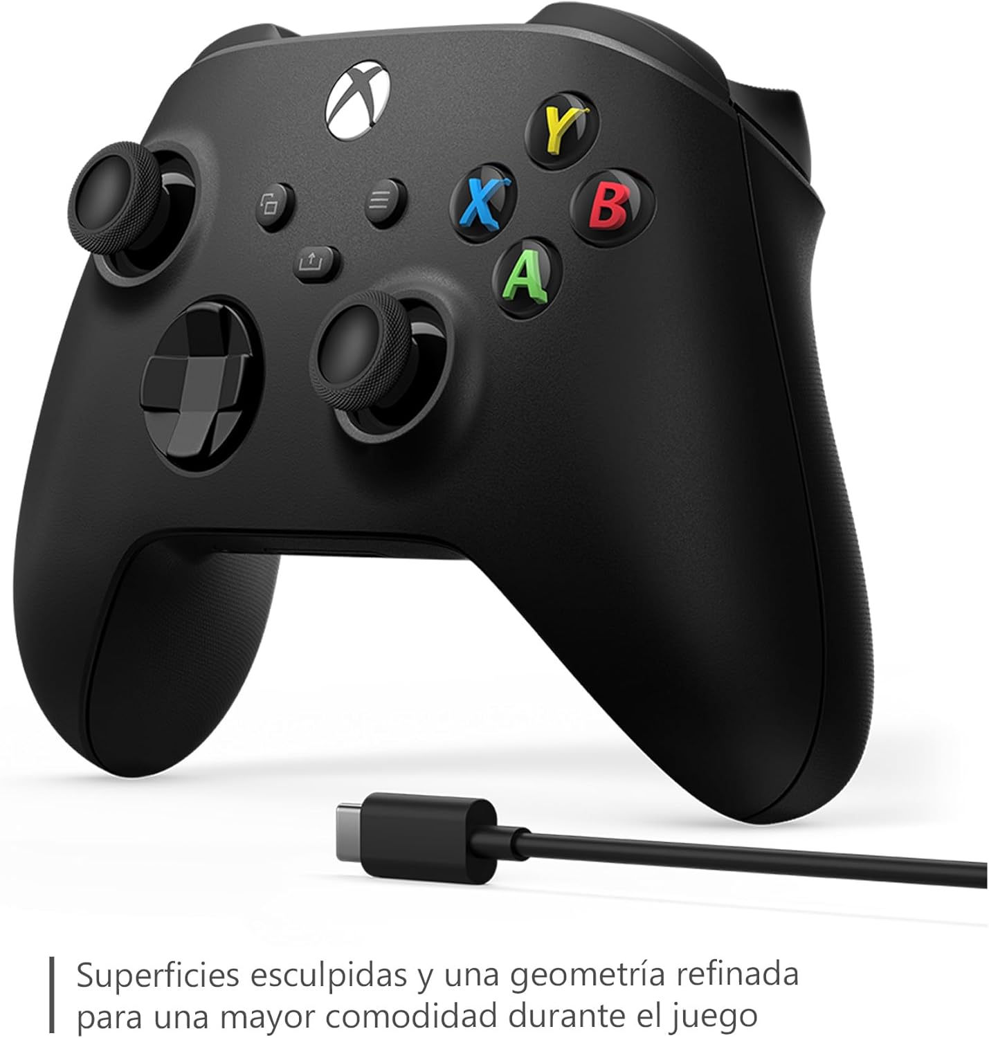 Highlights the controller's refined geometry and sculpted surfaces for improved comfort during gameplay.