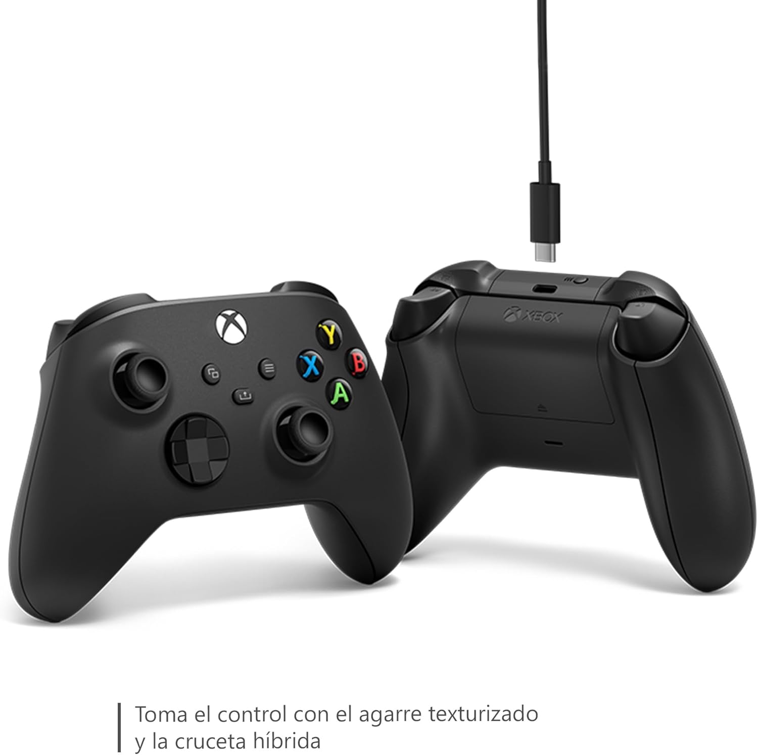 Highlights the controller's textured grip for improved comfort and control during gameplay.