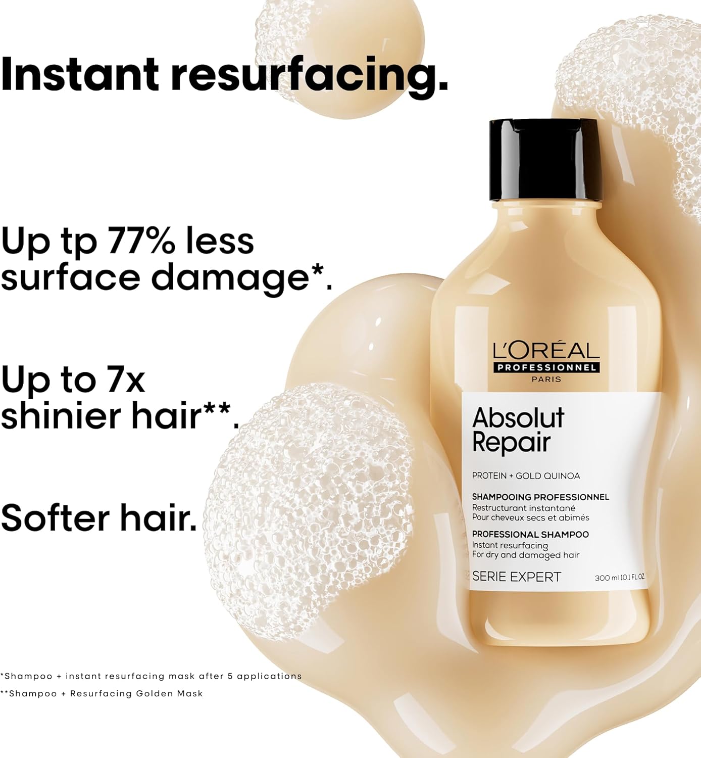Highlights multiple benefits of the hair product to convince shoppers of its effectiveness in repairing and improving hair quality.