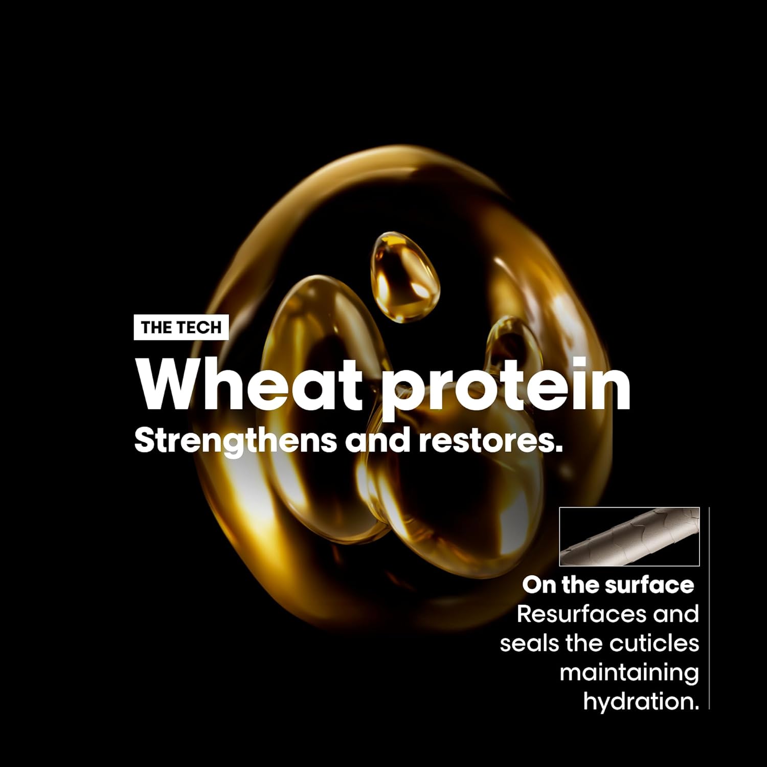 Highlights the strengthening and restorative properties of wheat protein for hair care, emphasizing its ability to resurface and seal cuticles for hydration.