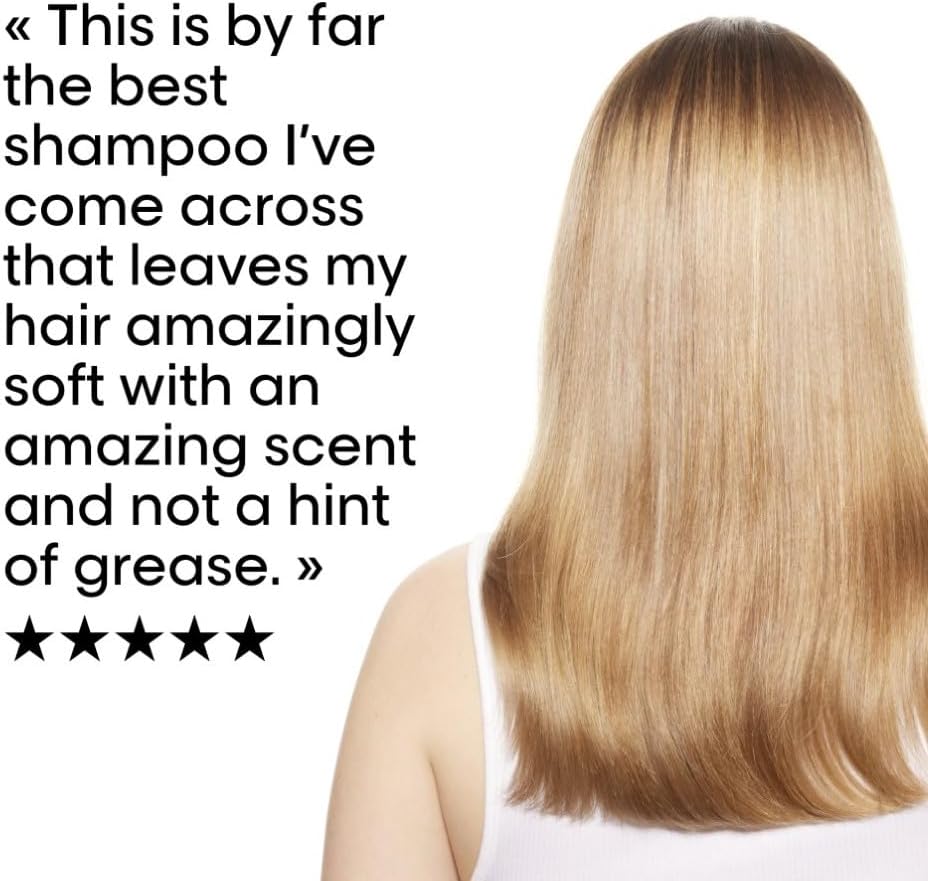 Builds trust and credibility by showcasing a positive customer review highlighting the shampoo's benefits for soft, clean hair.
