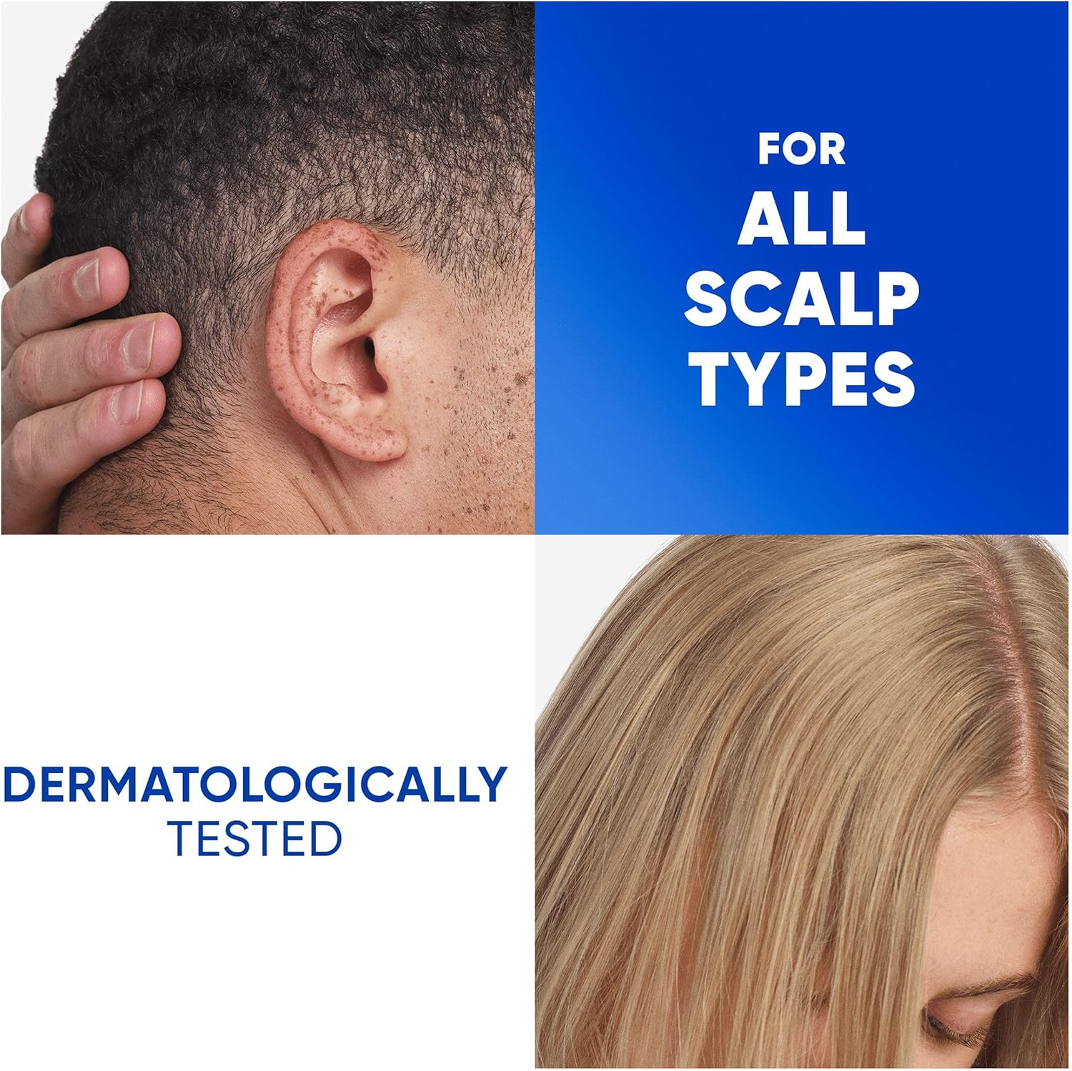 Communicates that the product is suitable for all scalp types and has been dermatologically tested, reassuring customers about its safety and versatility.
