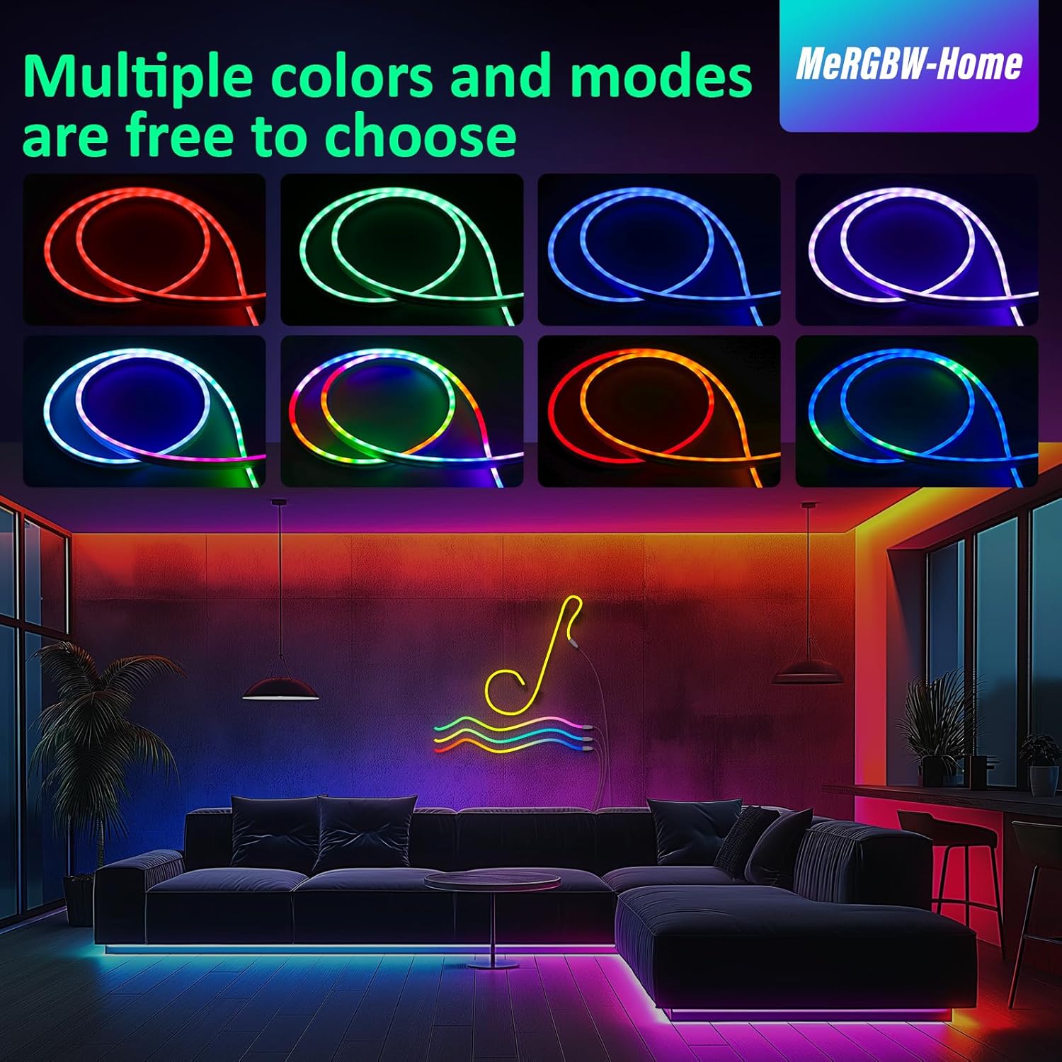 Showcases the variety of colors and lighting modes available with the product, demonstrating its versatility for home decor and ambiance creation.