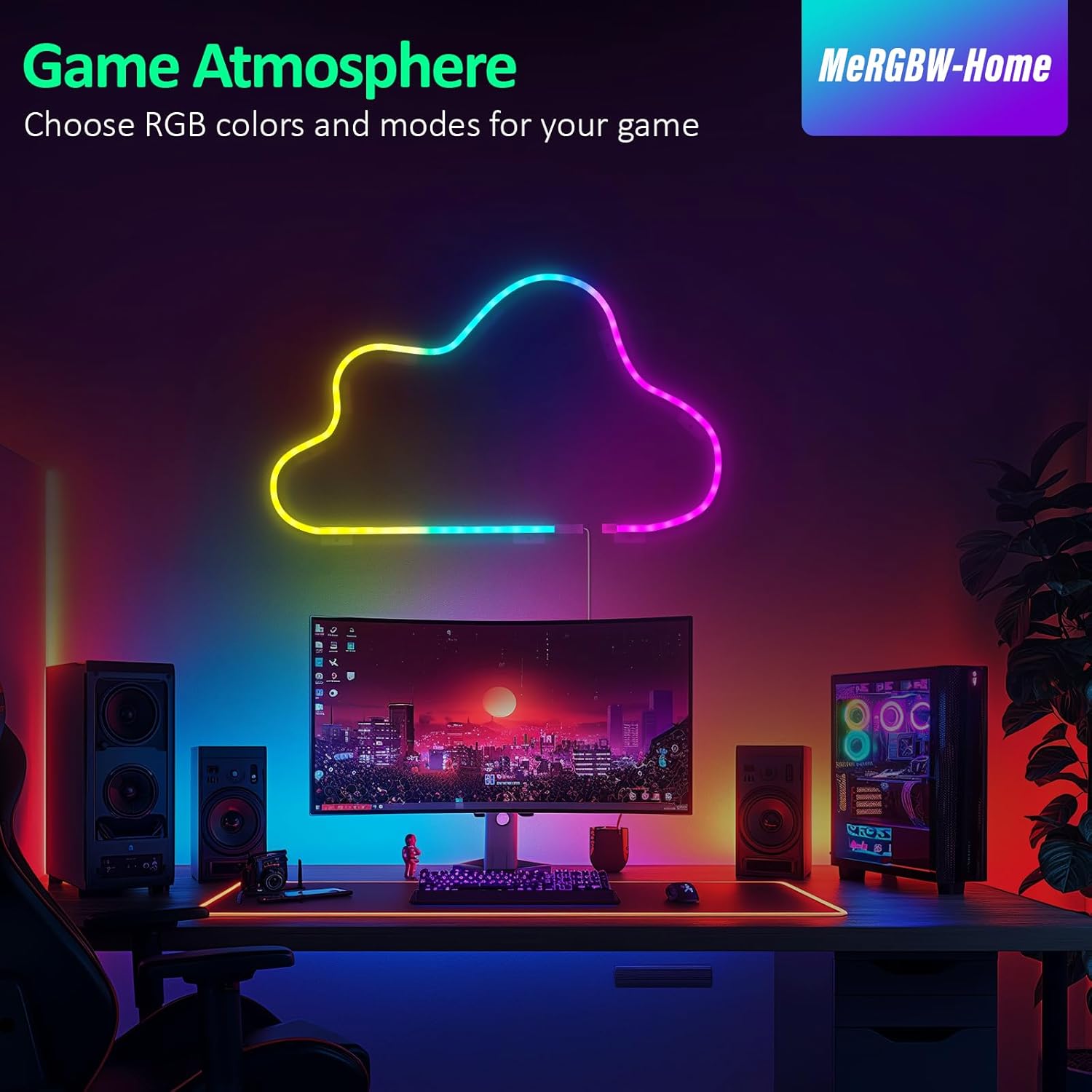 Showcases the product's ability to create a customizable gaming atmosphere with RGB lighting effects.