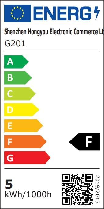 Displays the product's energy efficiency rating to inform customers about its power consumption and environmental impact.