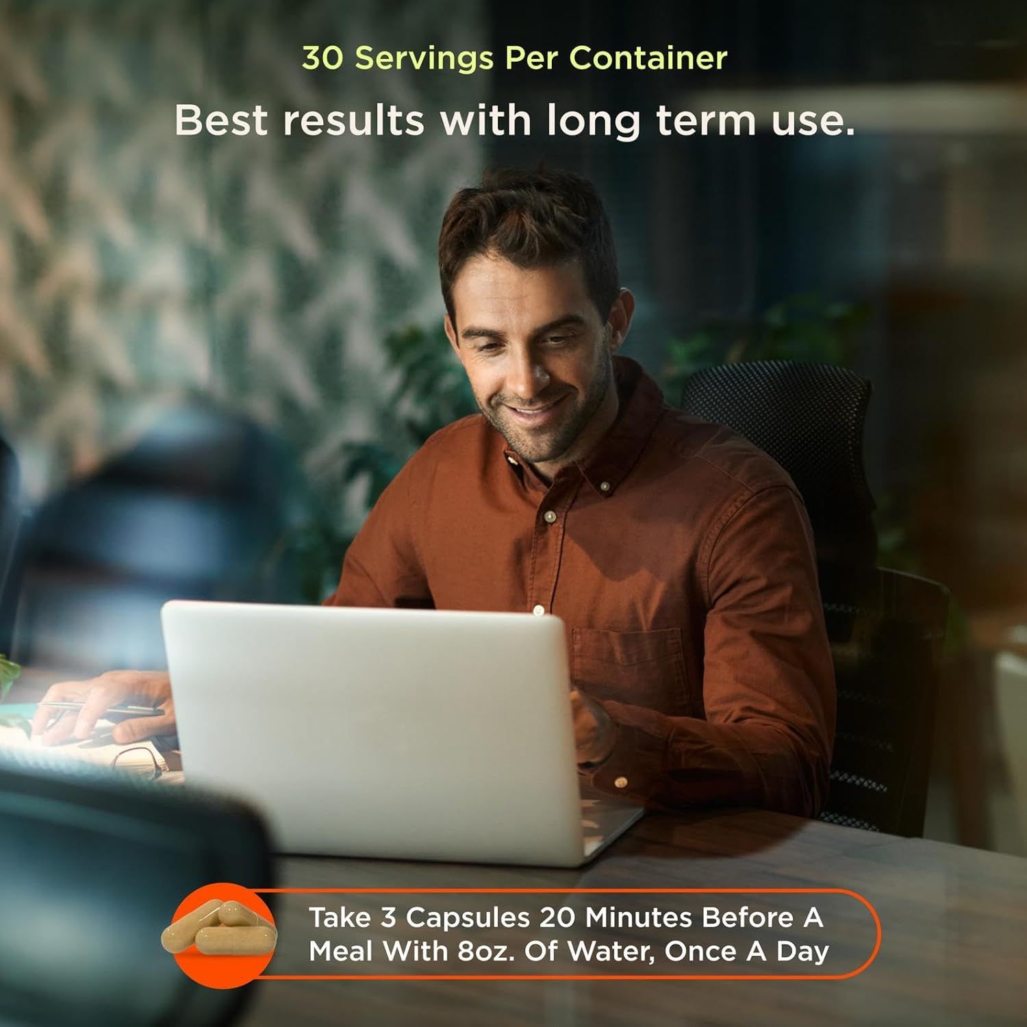 Provides clear instructions on how to take the product, including dosage, timing, and method of consumption. Informs the customer about the product quantity and duration of use, highlighting the…