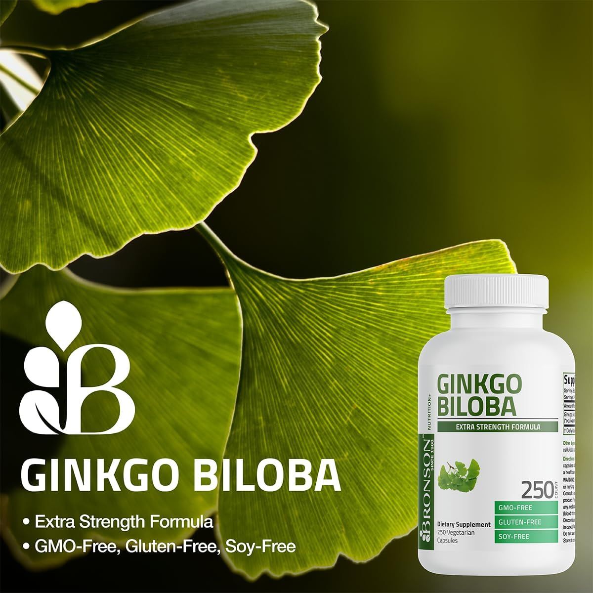 Highlights multiple health-conscious features of the Ginkgo Biloba supplement to appeal to health-aware consumers. Associates the brand with natural, plant-based ingredients through imagery and…