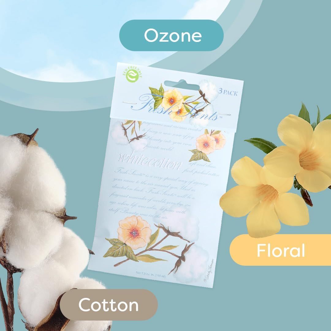 Highlights the product's unique scent combination of ozone, floral, and cotton to appeal to customers looking for a fresh, clean fragrance.