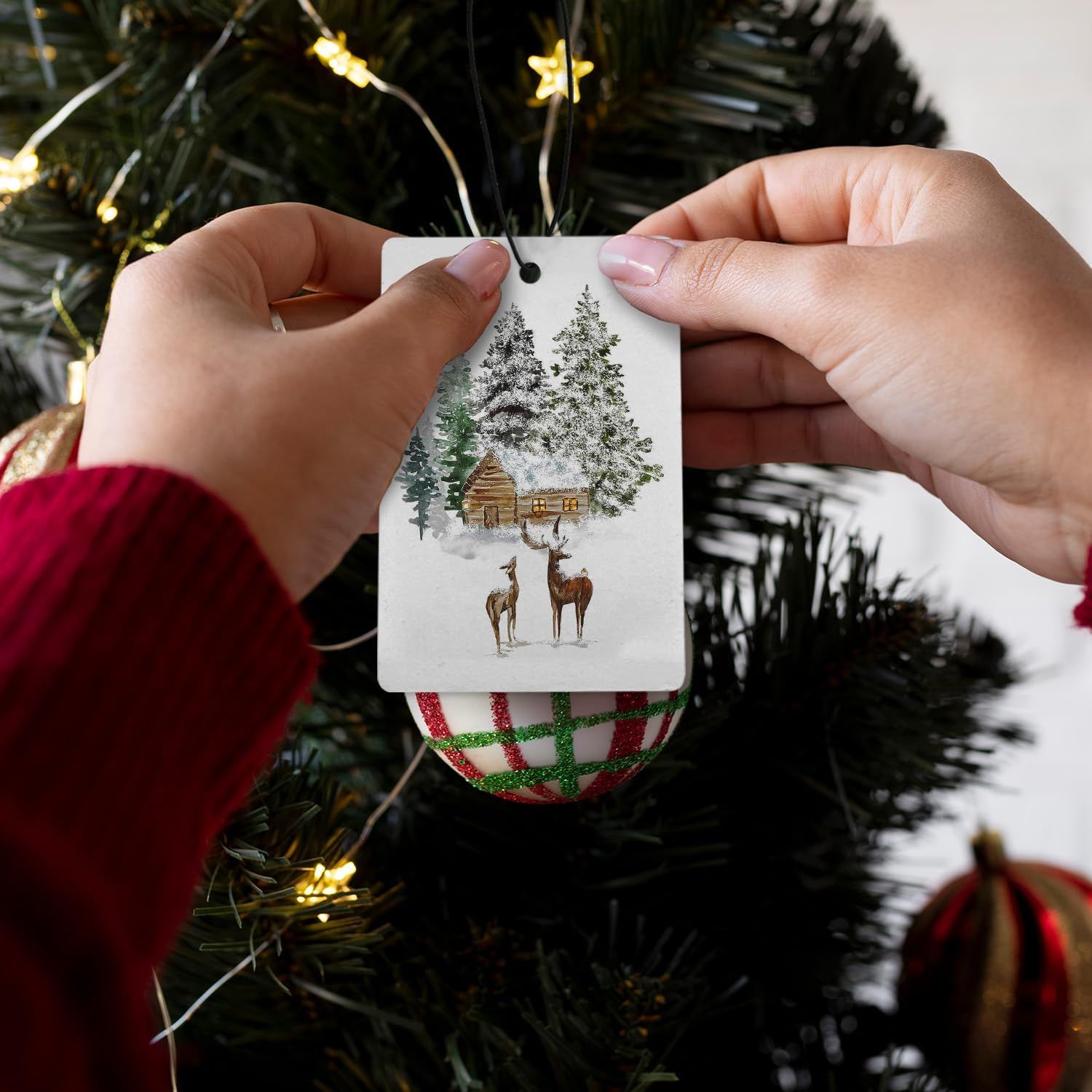 Evokes a cozy winter holiday feeling to make the product feel relevant for Christmas gifting or decor.