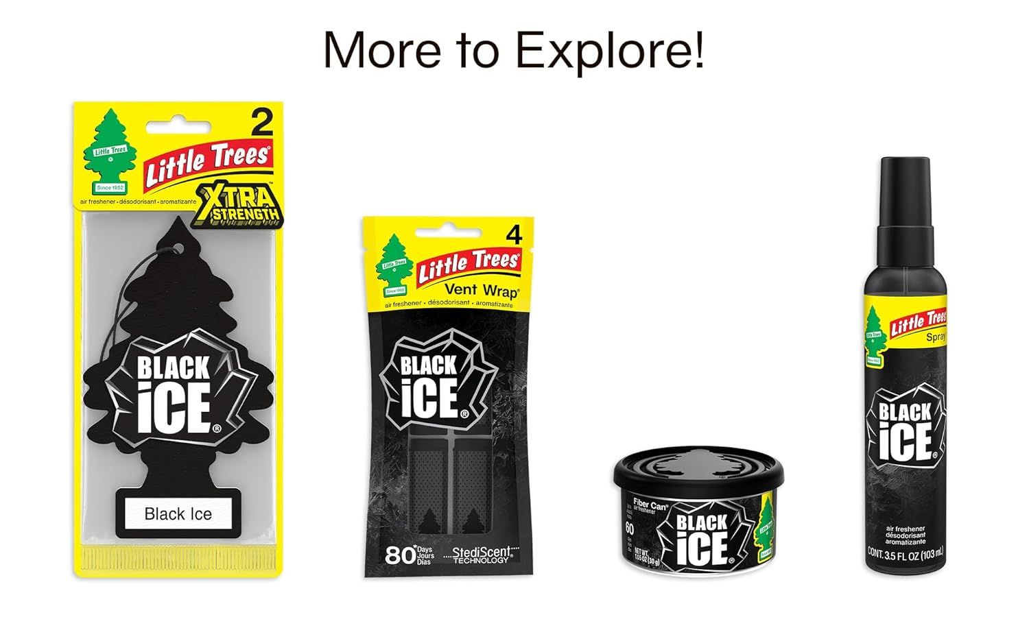 Showcases different product formats of the Black Ice air freshener to inform customers about available options.