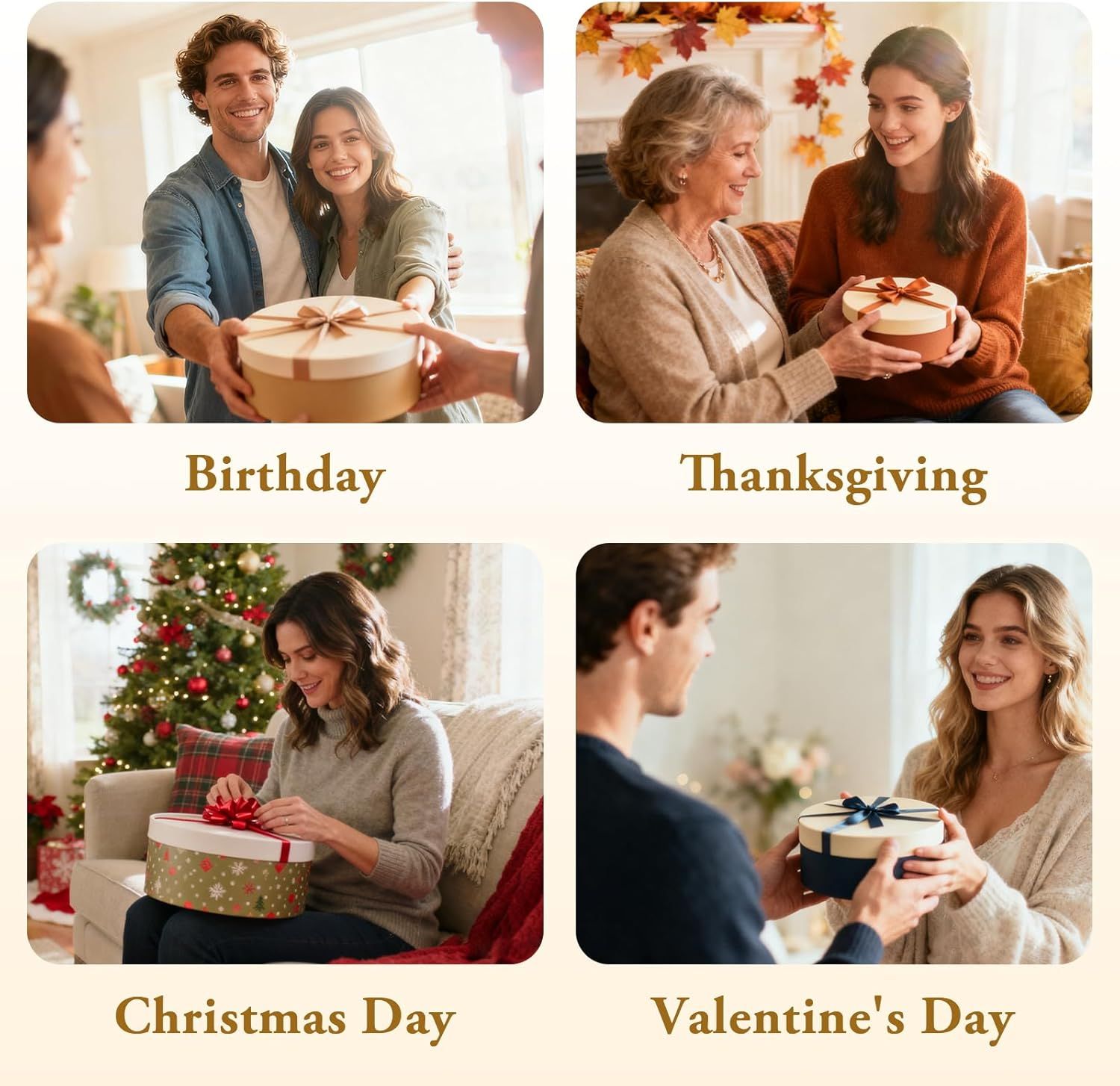 Showcases the product as an ideal gift for multiple holidays and occasions throughout the year. Demonstrates the versatility of the product as a gift for various celebrations and holidays.