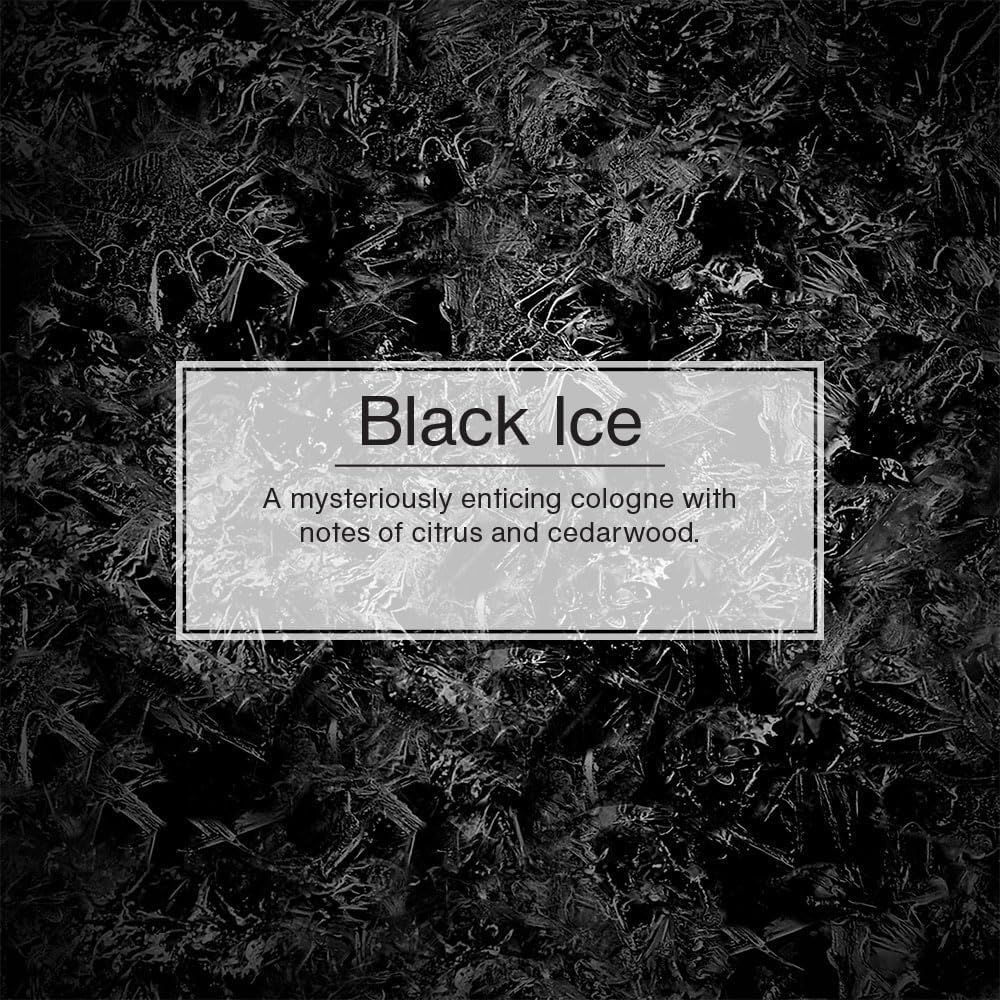 Introduces the cologne name 'Black Ice' and provides a brief description of its scent profile to create intrigue and appeal.