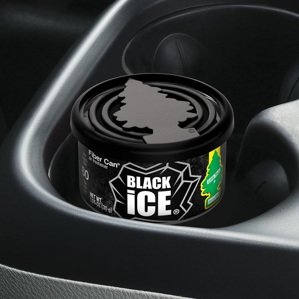 Showcases the product as a convenient car air freshener that fits perfectly in a cup holder.