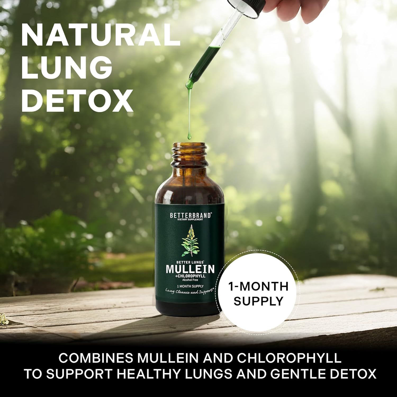 Highlights the product's ability to support healthy lungs and provide a gentle detox using natural ingredients.