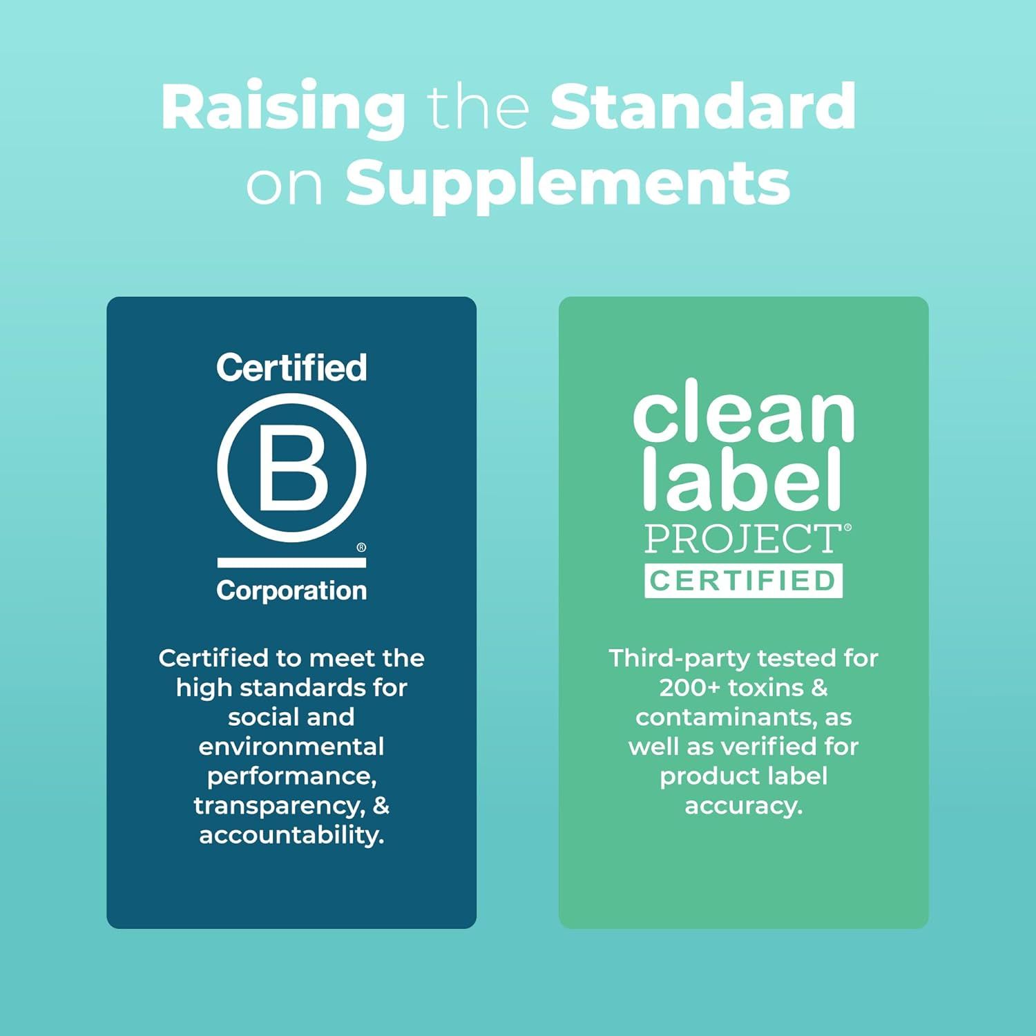 Highlights the product's certifications and safety standards to build trust and reassure customers about the quality and safety of the supplements.