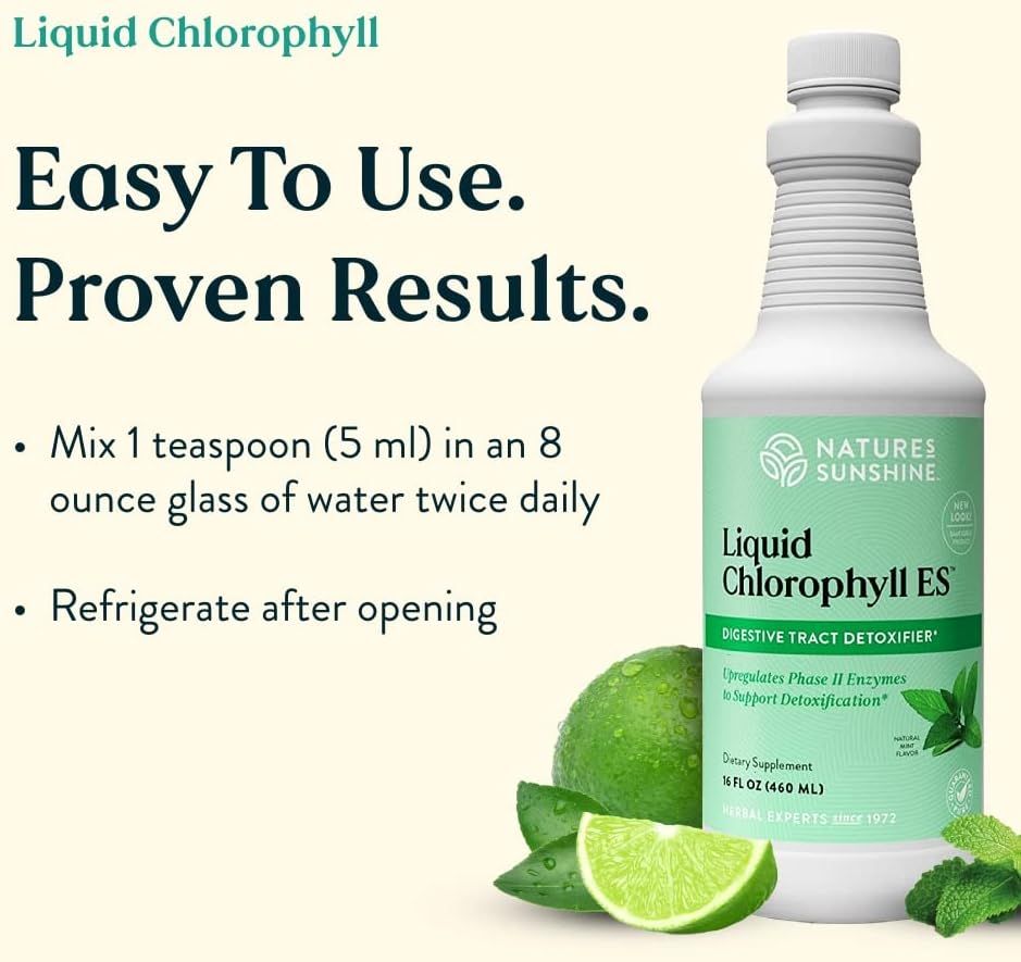 Provides clear instructions on how to use the liquid chlorophyll product, including dosage and storage information. Emphasizes that the product is easy to use and has proven results, reassuring…