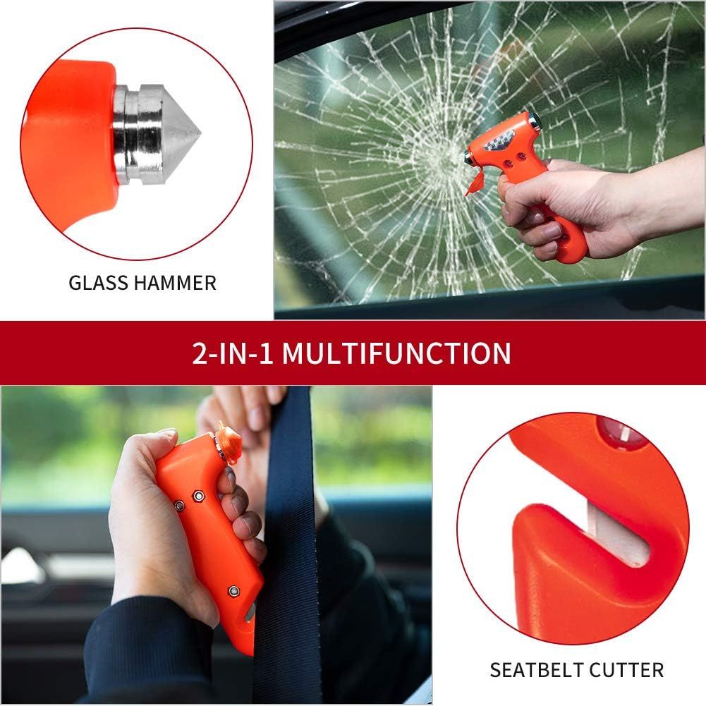 Demonstrates the dual functionality of the product as both a glass breaker and seatbelt cutter for emergency situations in a vehicle. Shows two critical applications of the product in car emergency…