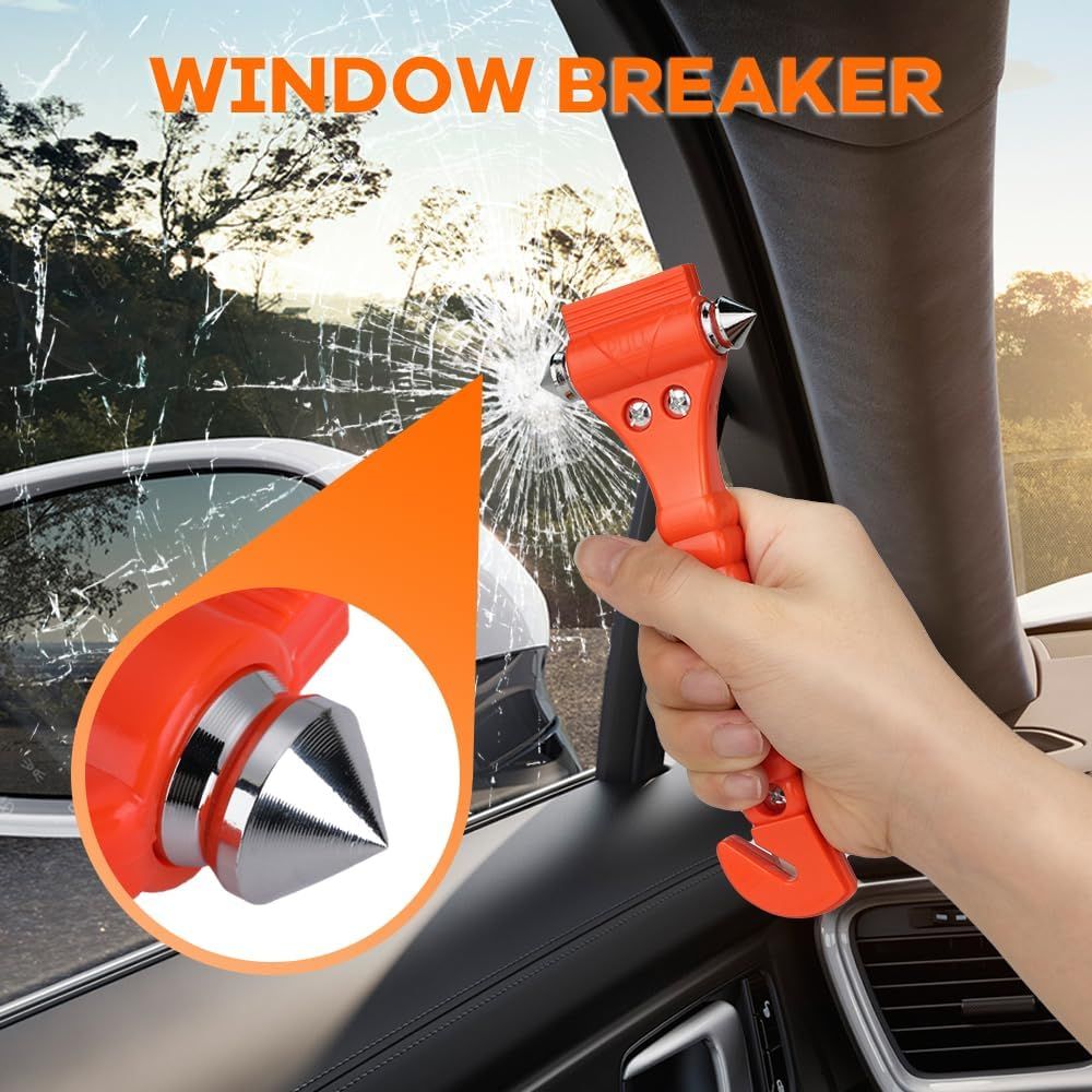 Highlights the product's ability to quickly break car windows in emergency situations, providing a sense of safety and preparedness to drivers.
