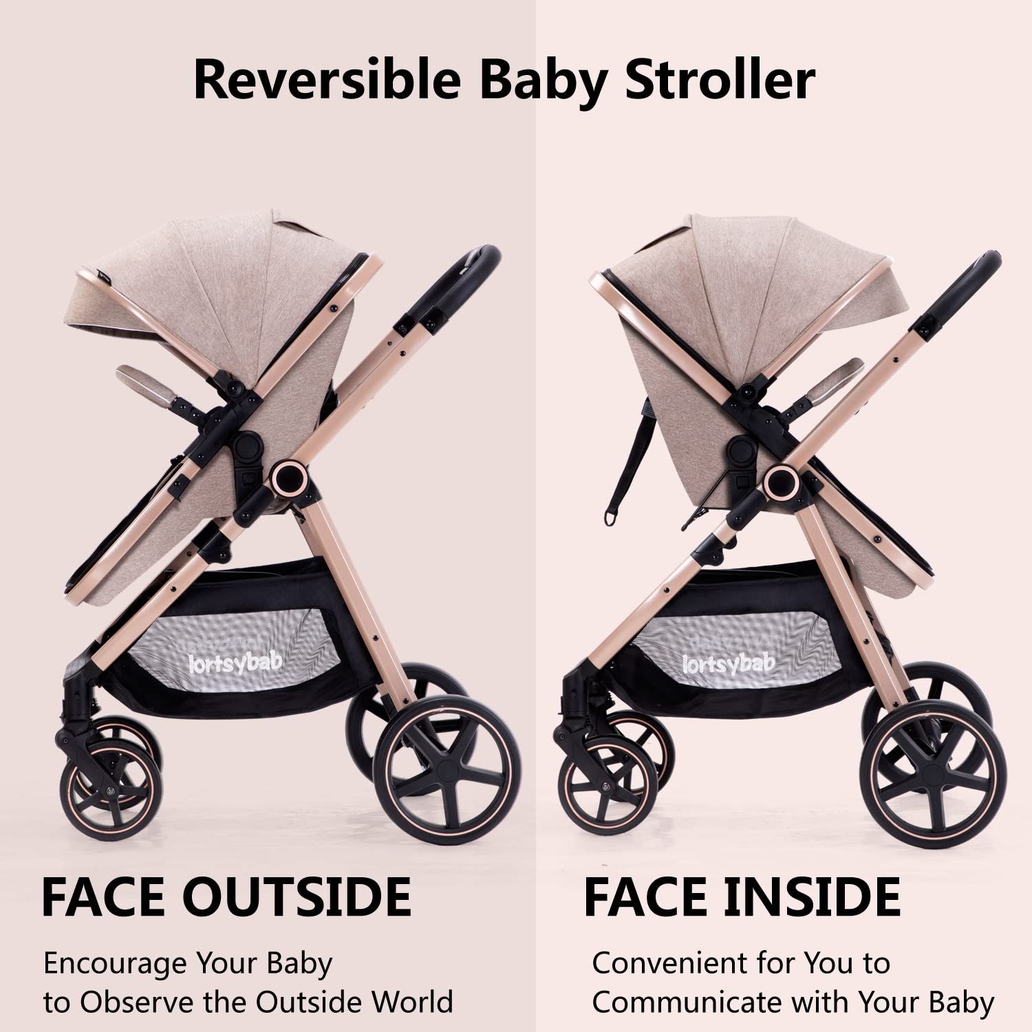 Demonstrates the stroller's ability to face the baby both outward and inward, providing flexibility for different needs and preferences.