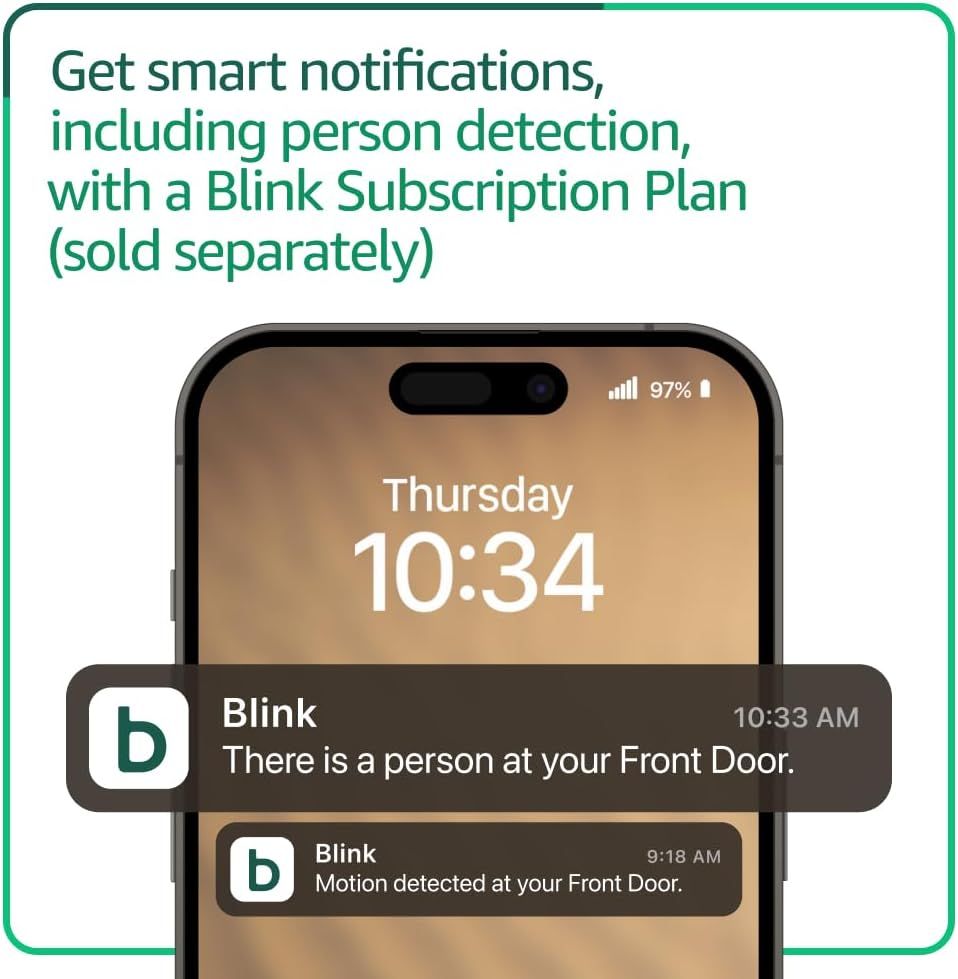 Demonstrates the smart notification capabilities of the Blink system, including person detection, to reassure customers about the security features.