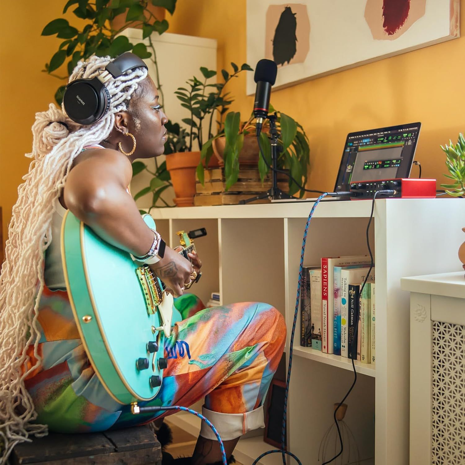 Shows the product being used in an authentic, relatable setting to help shoppers visualize how it fits into their own creative workspace and lifestyle.