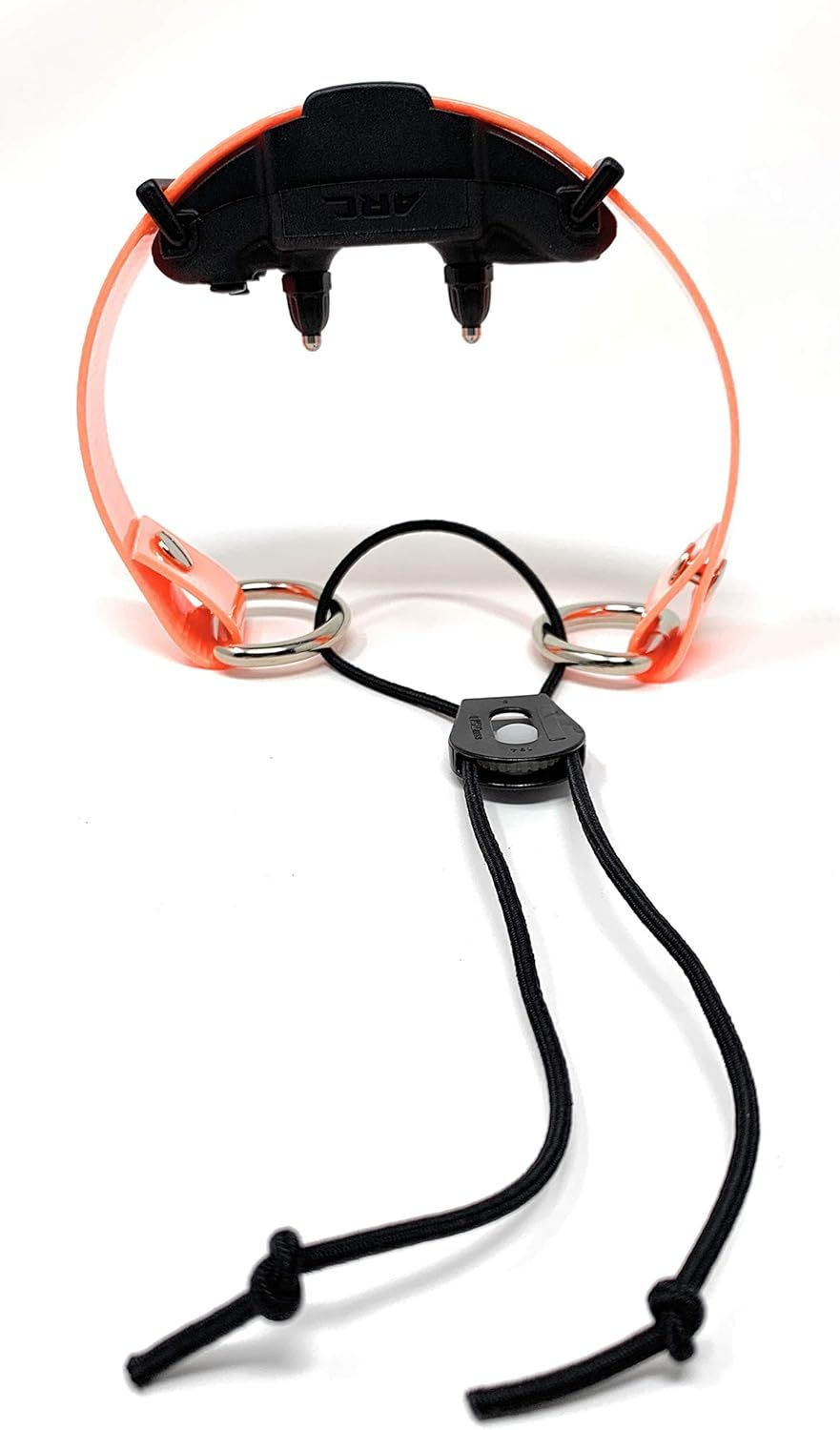 Shows the physical components and construction of the collar, including the receiver unit, adjustable strap, metal attachment rings, and cord mechanism to help shoppers understand how the product is…