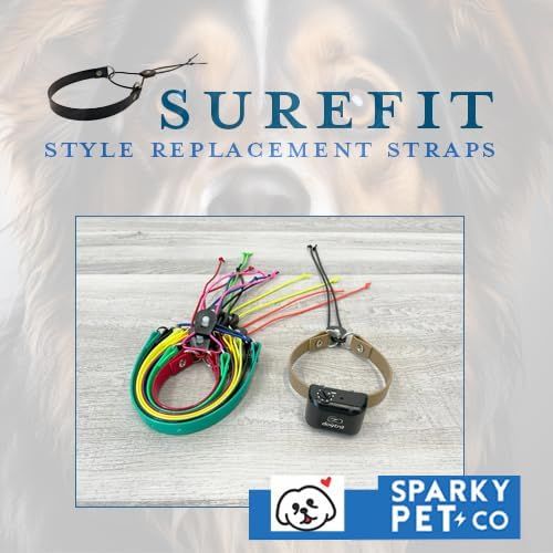 Shows the customer what is included with the product purchase - a variety of colorful replacement straps for pet collars, demonstrating the options and accessories they will receive.