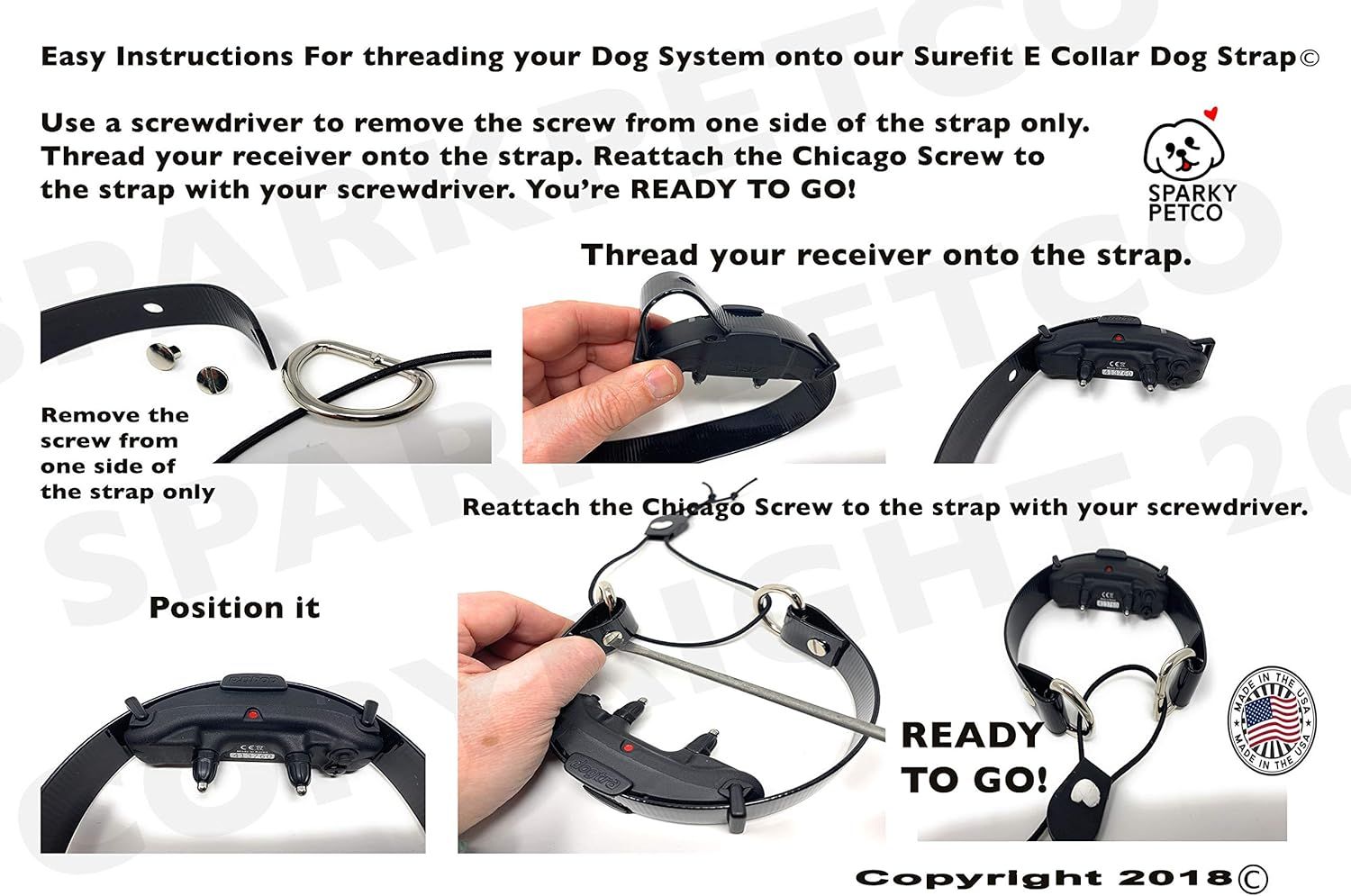 Provides step-by-step instructions on how to thread a dog GPS or training system receiver onto the Surefit E Collar strap, helping customers understand the setup process before purchase.