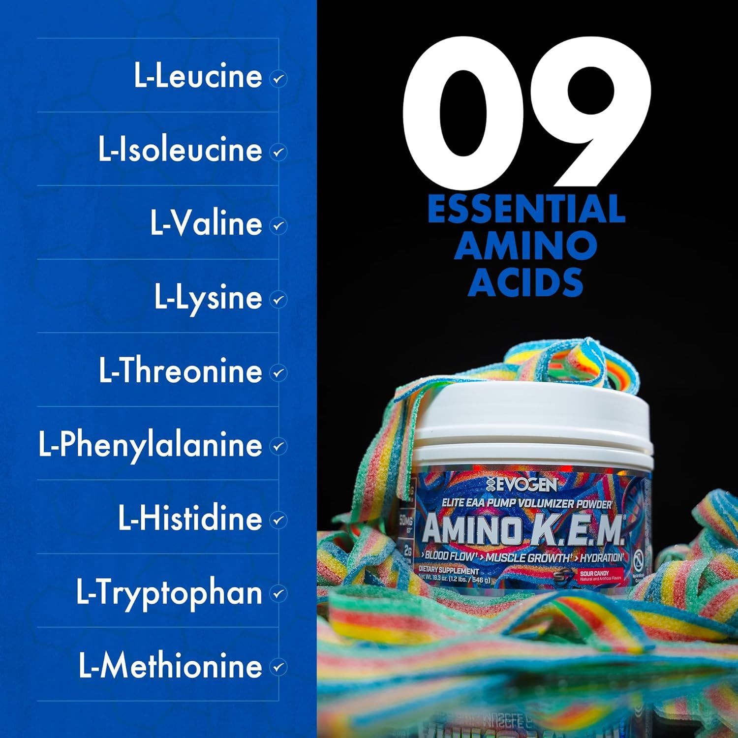 Communicates that the product contains all 9 essential amino acids, reassuring shoppers about the comprehensive nutritional profile and ingredient quality.