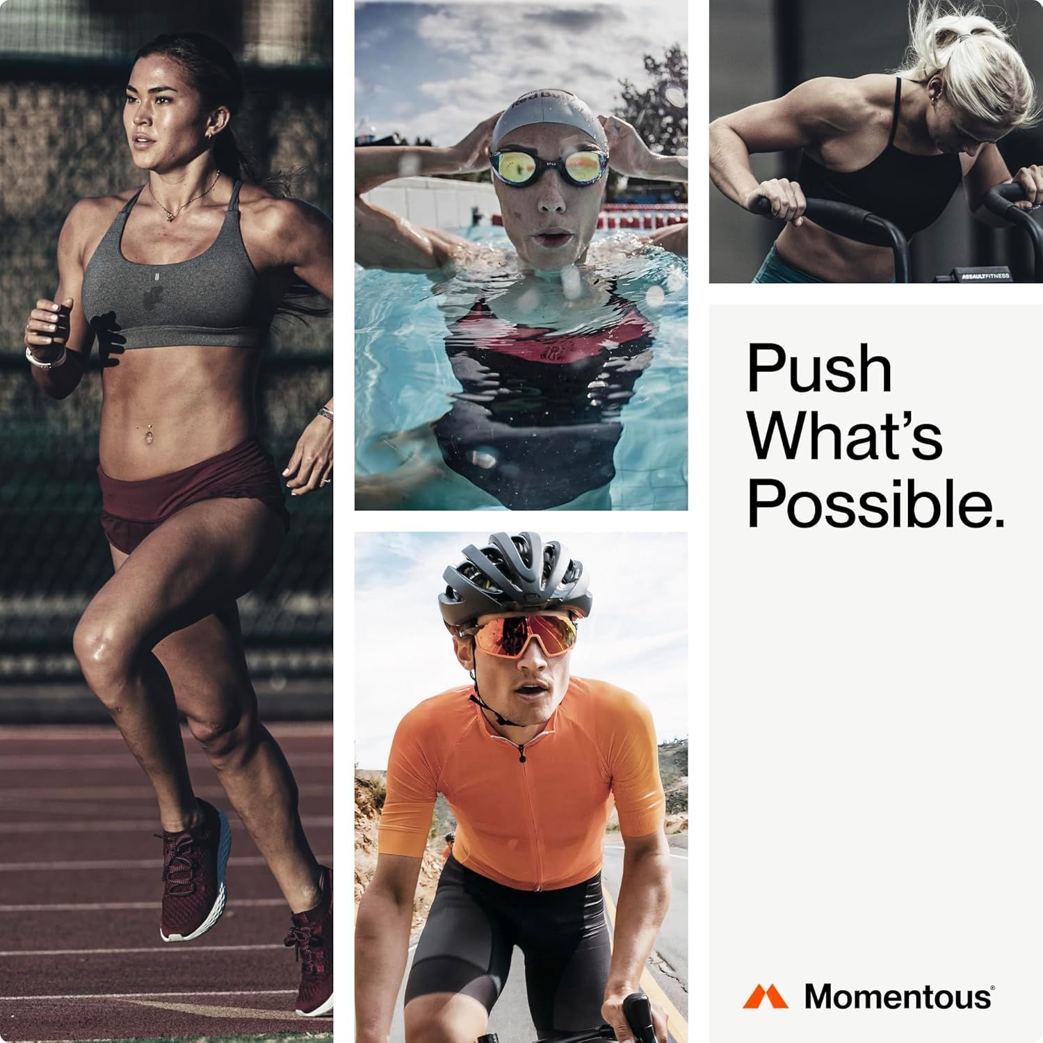 Demonstrates the versatility of the product across multiple athletic activities and environments to show shoppers it can be used for various sports and fitness pursuits. Reinforces the brand…