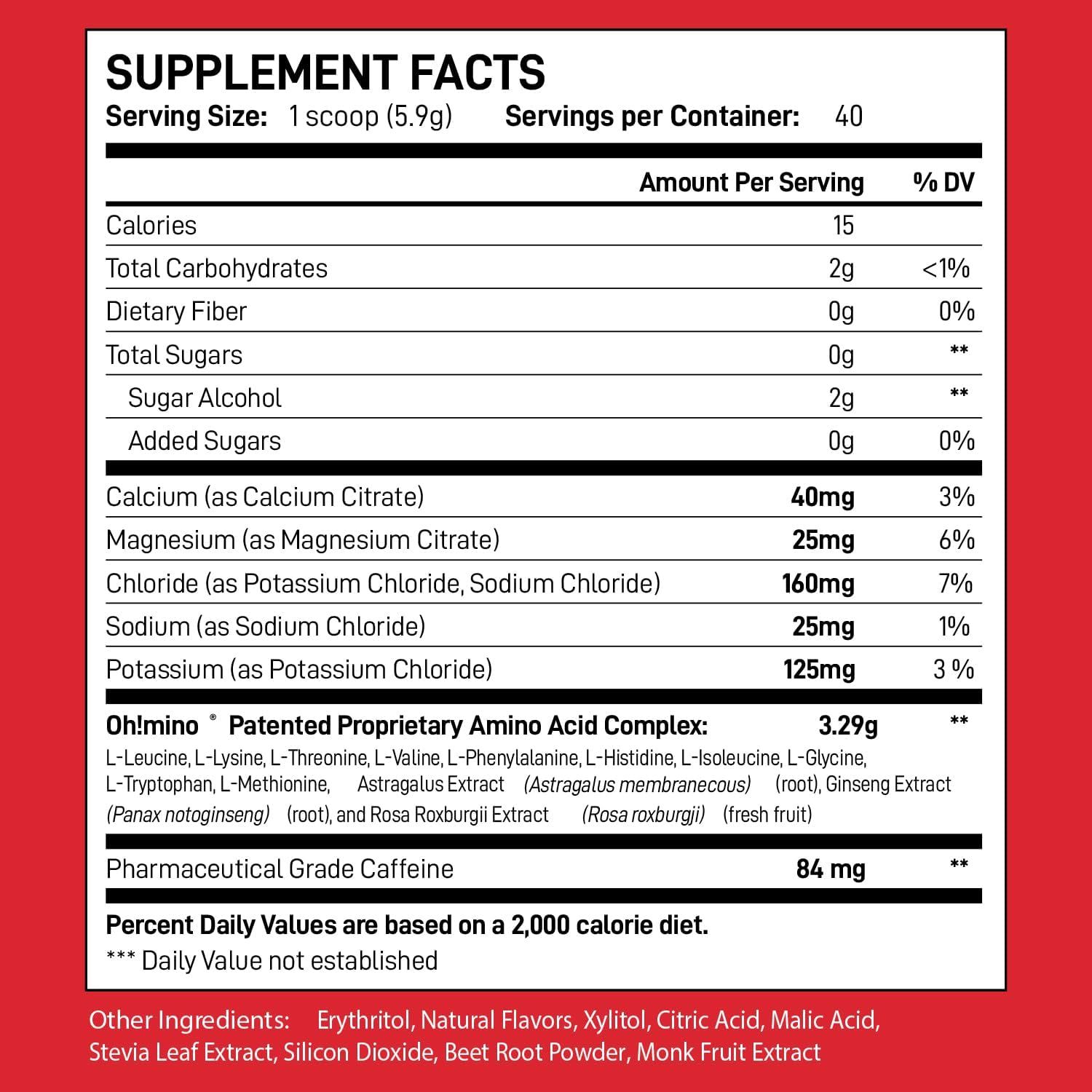 Provides complete transparency about what the customer receives in each serving, including macros, electrolytes, amino acids, and caffeine content to help shoppers make informed purchasing decisions.