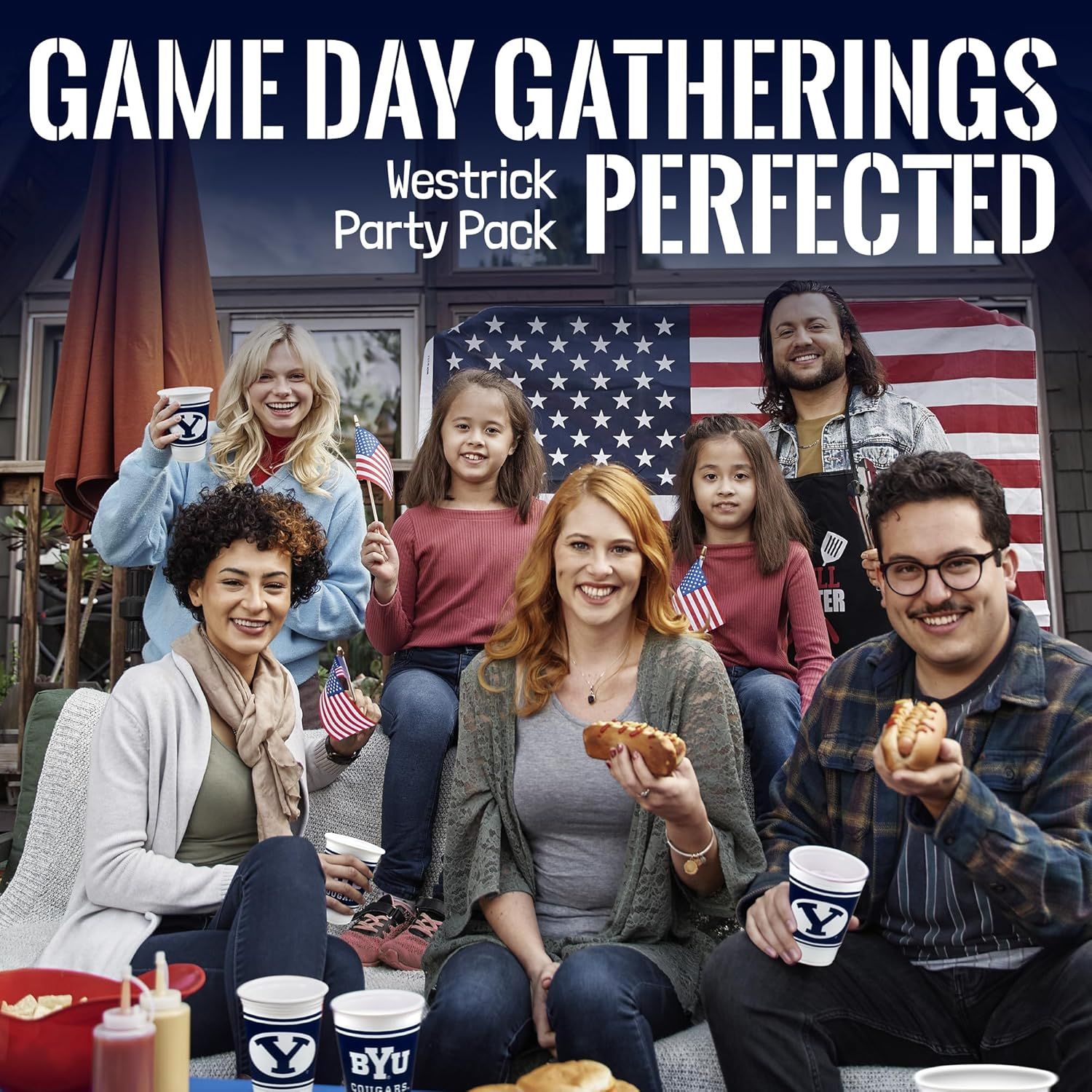 Demonstrates the product is perfect for game day gatherings and social events, showing its versatility as a party pack for entertaining friends and family.
