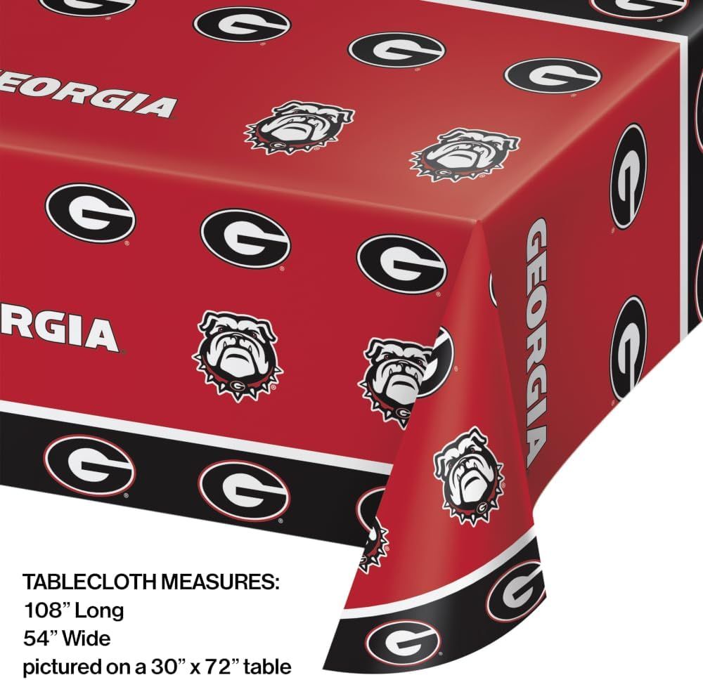 Communicates the exact measurements of the tablecloth (108 inches long, 54 inches wide) and shows it displayed on a 30 x 72 inch table to help shoppers understand the size and fit.