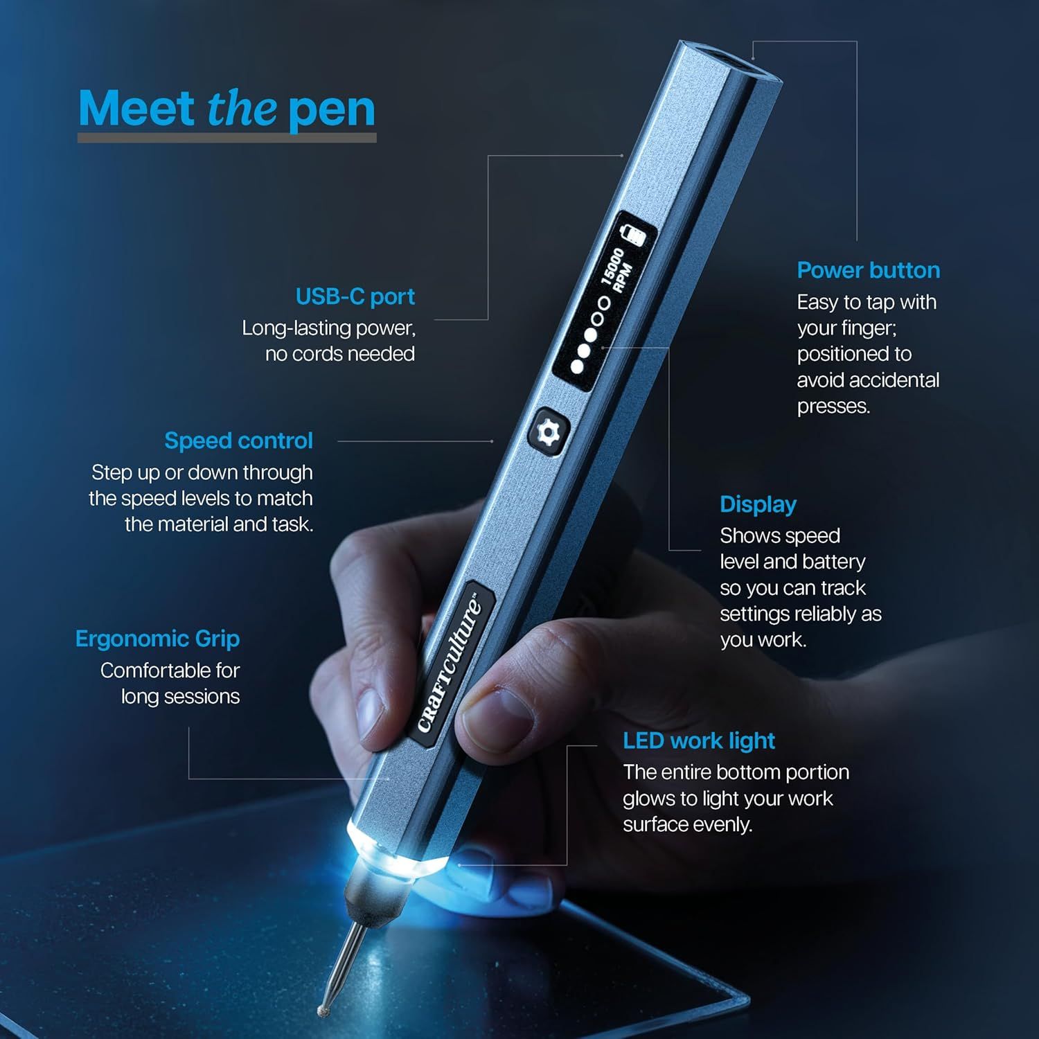 This image breaks down the pen tool by labeling and highlighting its key functional components to help shoppers understand the physical features and how each part serves a specific purpose.