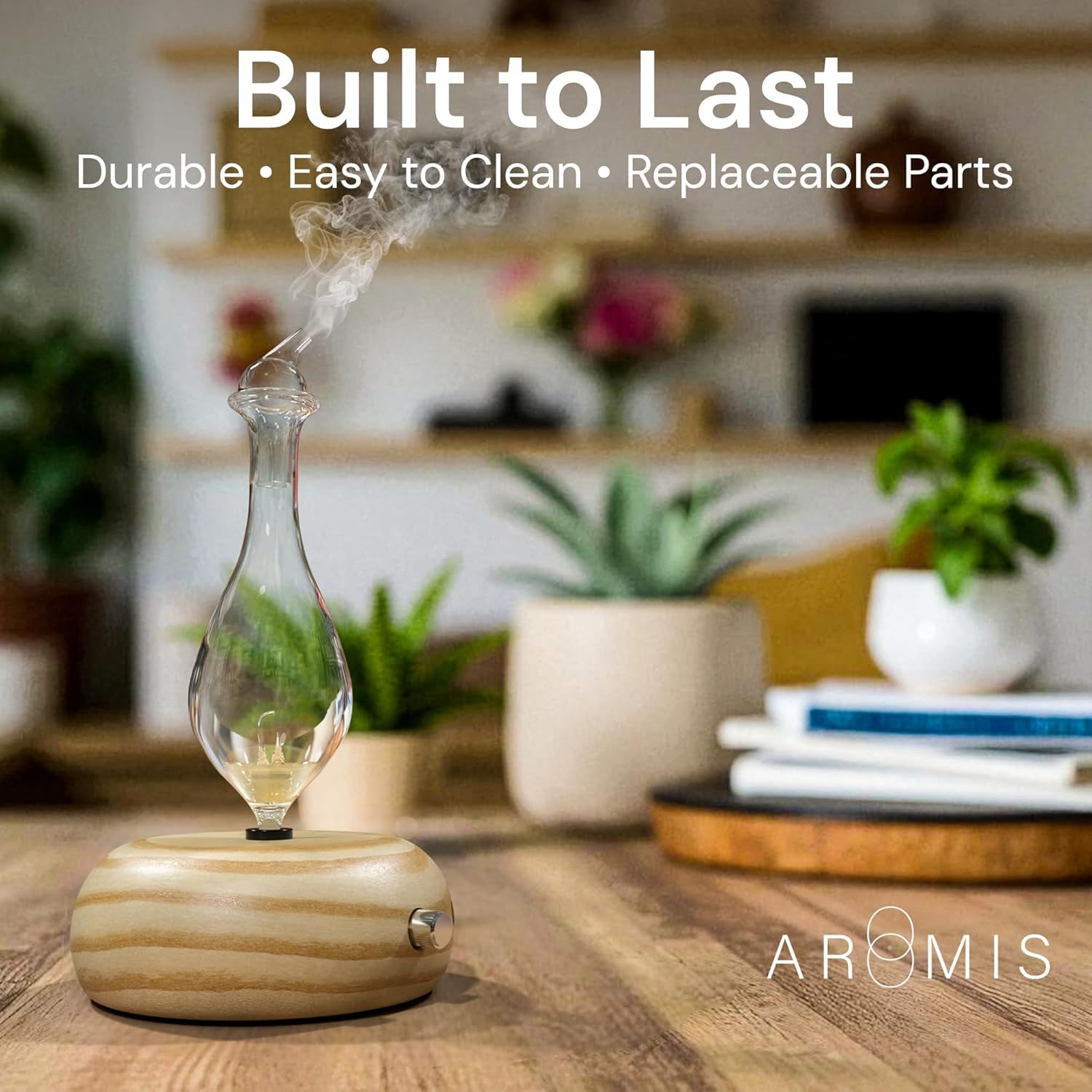 Communicates three key product benefits to reassure shoppers that the diffuser is long-lasting, low-maintenance, and repairable.