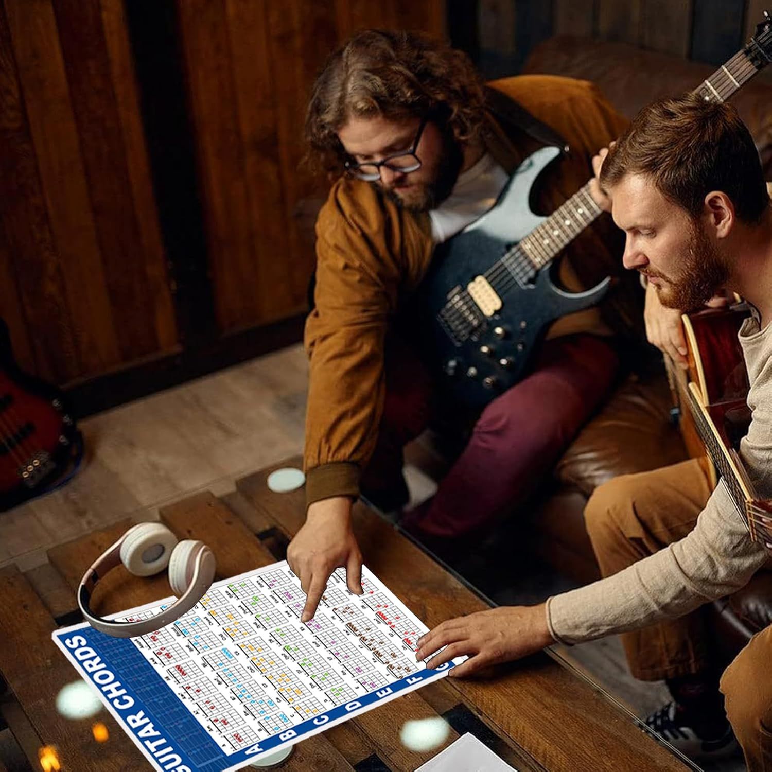 Shows the product being used in an authentic setting with musicians collaborating, helping shoppers visualize how the product fits into their creative practice or learning routine.