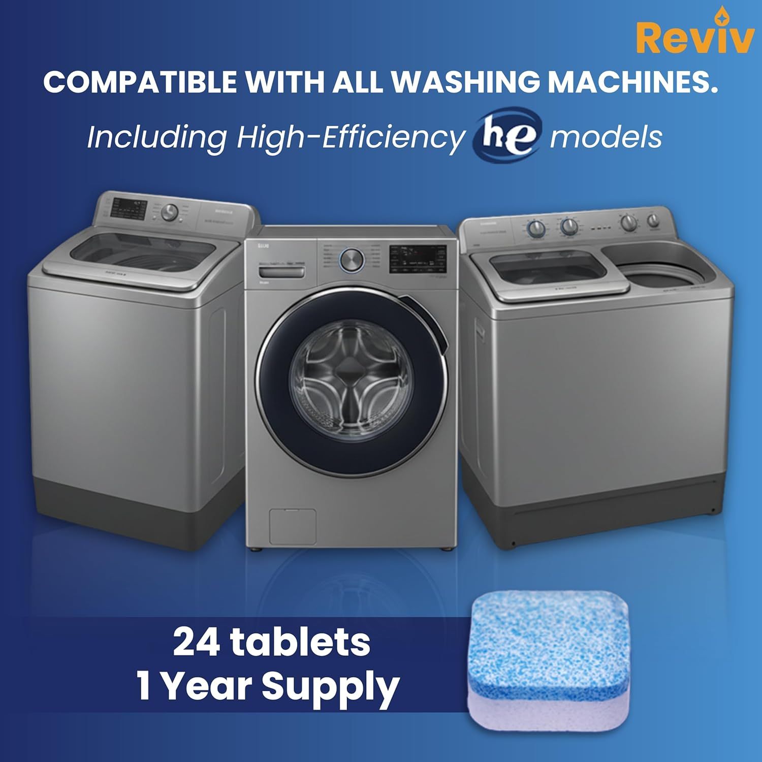 Reassures shoppers that the product works with all washing machine types, including high-efficiency models, eliminating compatibility concerns. Communicates the quantity and duration of supply to…