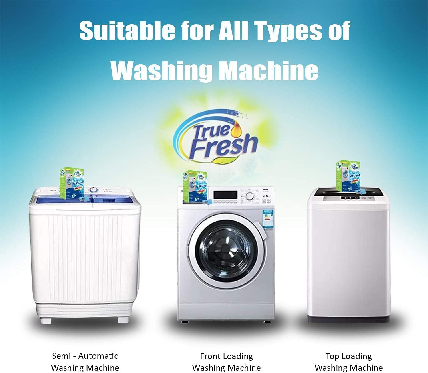 Communicates that the product works with all types of washing machines including semi-automatic, front loading, and top loading models to reassure shoppers of broad compatibility.