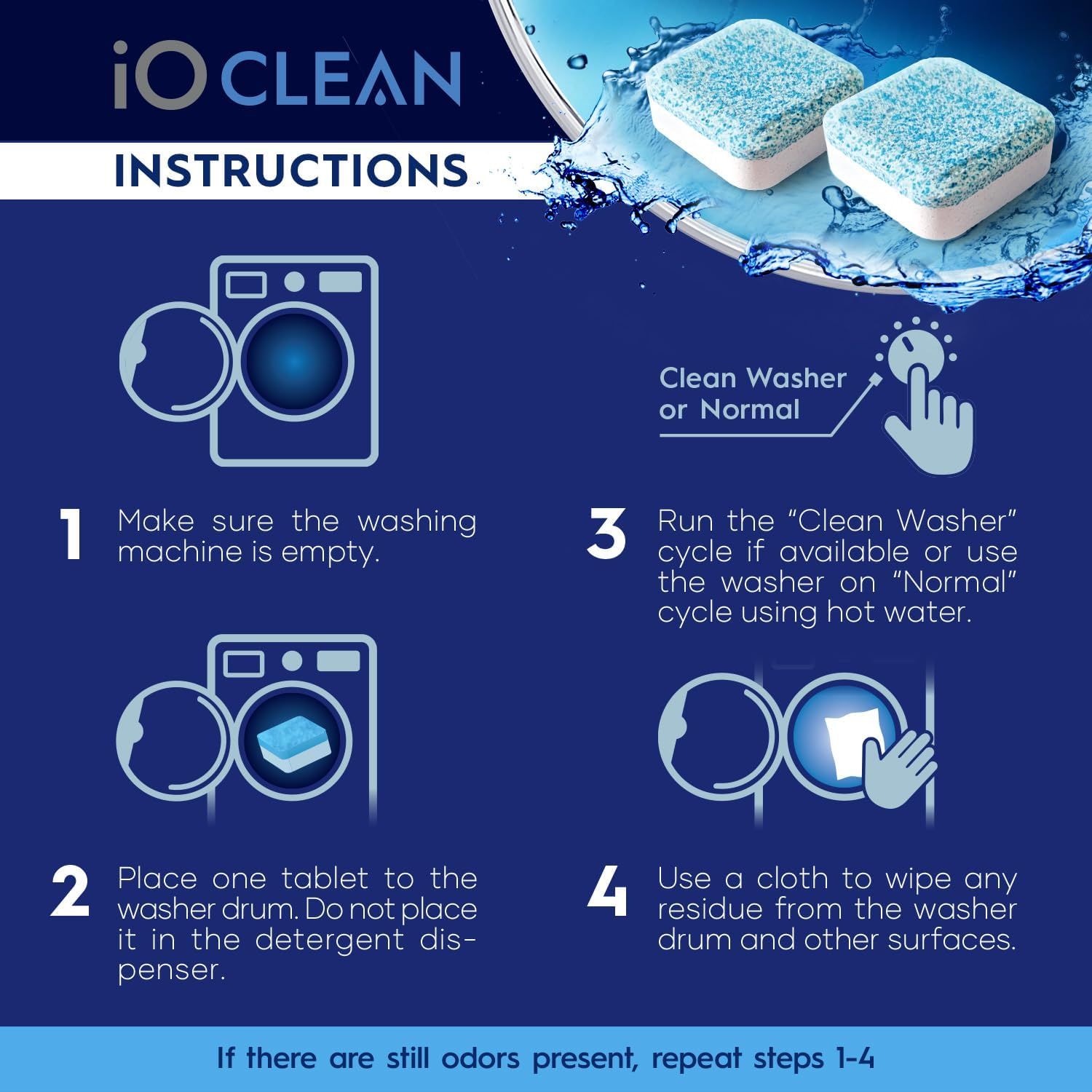 Provides step-by-step instructions on how to use the cleaning tablets to clean a washing machine, reducing friction and answering how the product works.