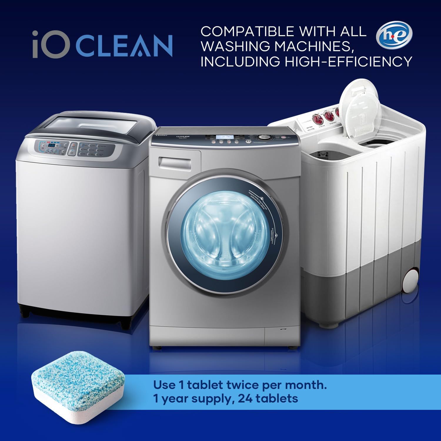Reassures shoppers that the product works with all types of washing machines, including high-efficiency models, eliminating compatibility concerns. Communicates the quantifiable usage instructions…