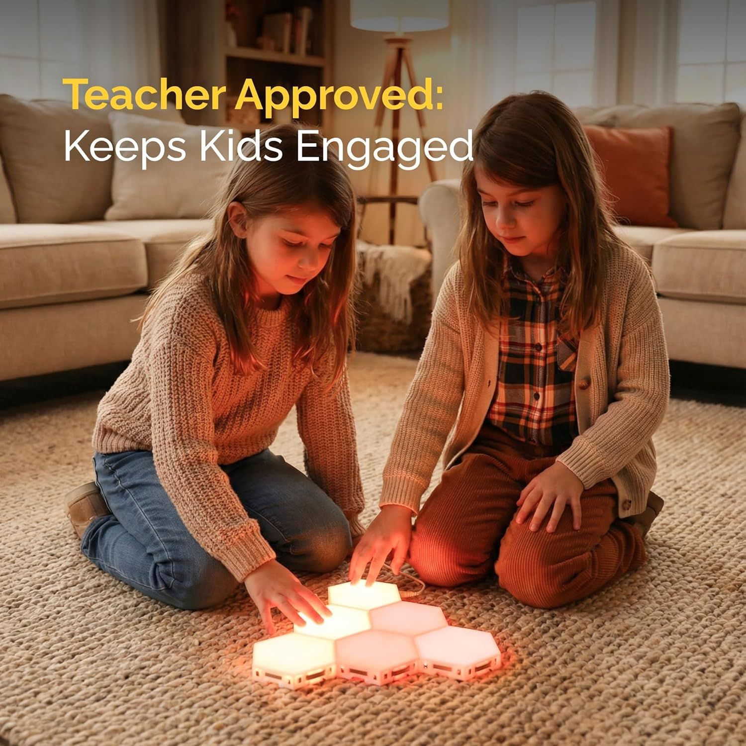 Communicates that the product is teacher-approved and keeps children engaged, providing reassurance to parents that it has educational value and holds kids' attention.