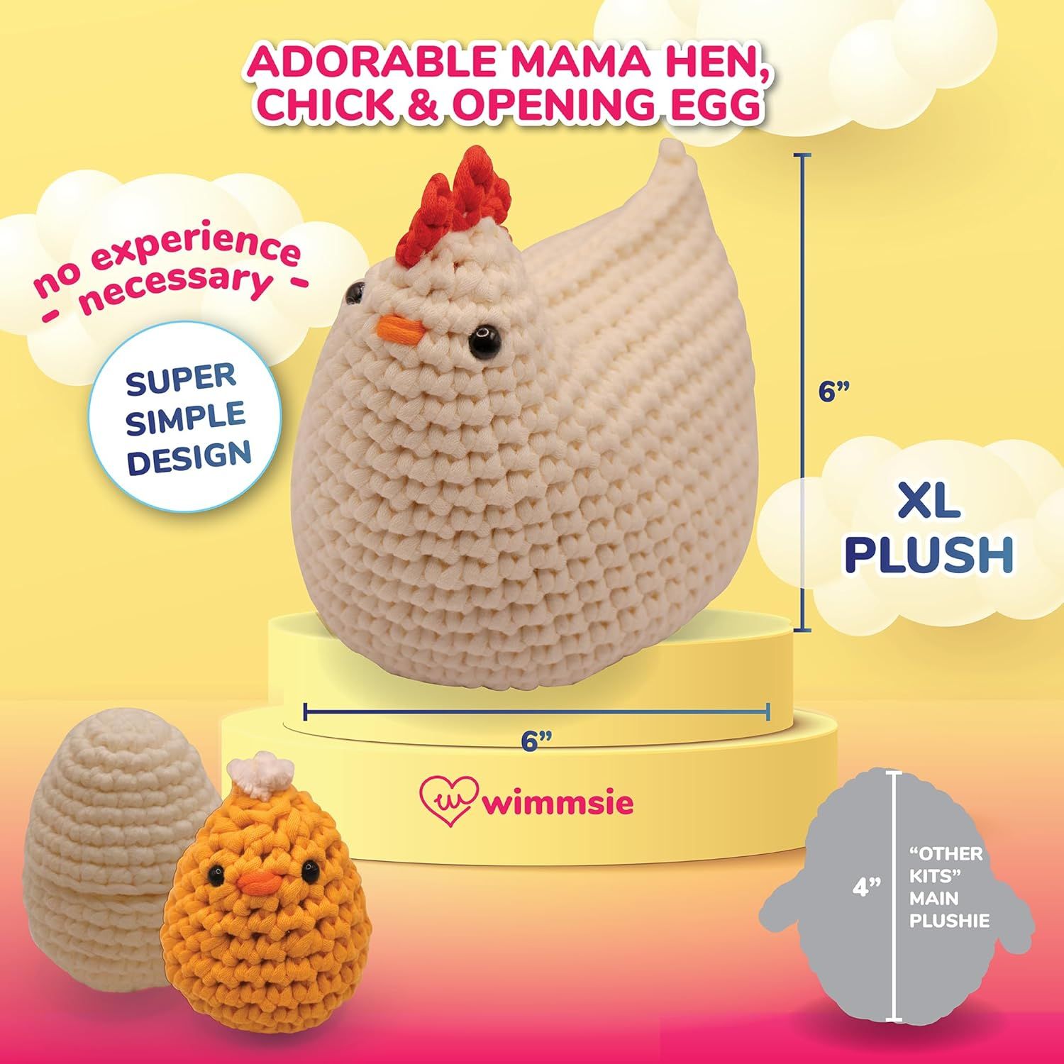 Communicates multiple selling points of the plush toy including its beginner-friendly design, large 6-inch size, and the complete set of characters included to show versatility and value. Shows…