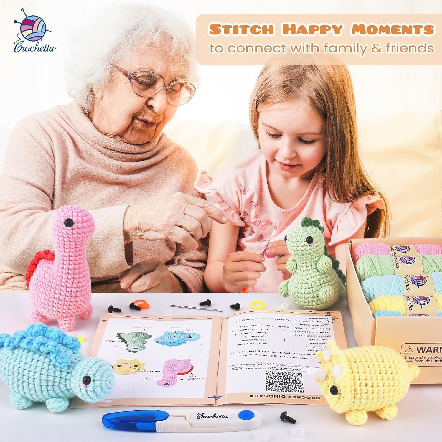 Demonstrates the product as a craft activity that brings family members together, specifically highlighting its use for connecting grandparents and grandchildren through creative play.