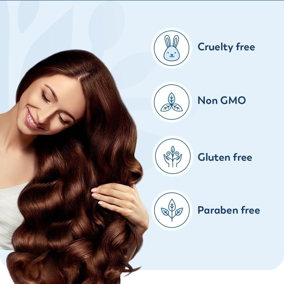 Communicates multiple product certifications and ingredient safety claims to reassure shoppers that the haircare product is ethically made and free from harmful ingredients.