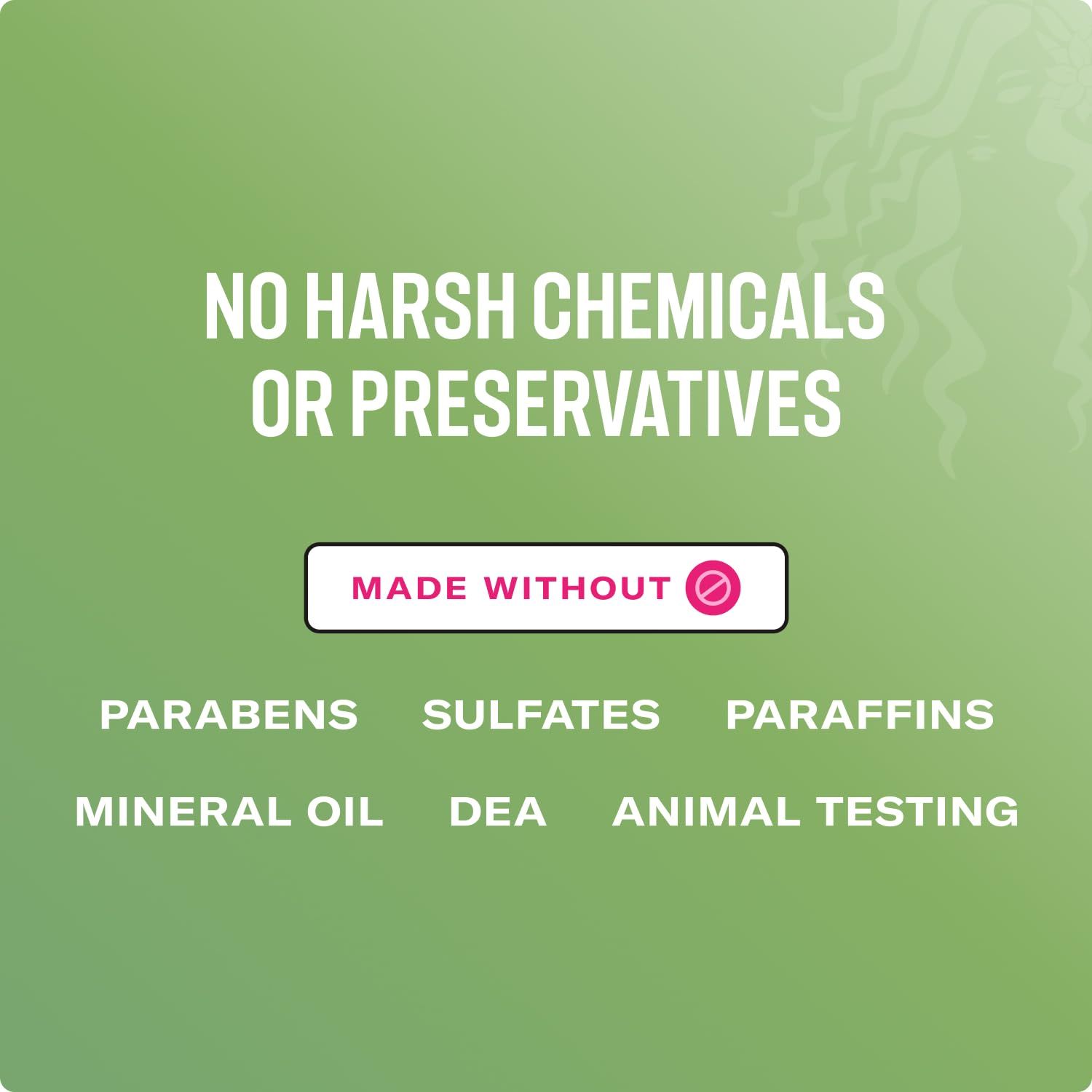 Communicates that the product is made without harmful ingredients like parabens, sulfates, paraffins, mineral oil, DEA, and animal testing to reassure health-conscious shoppers.