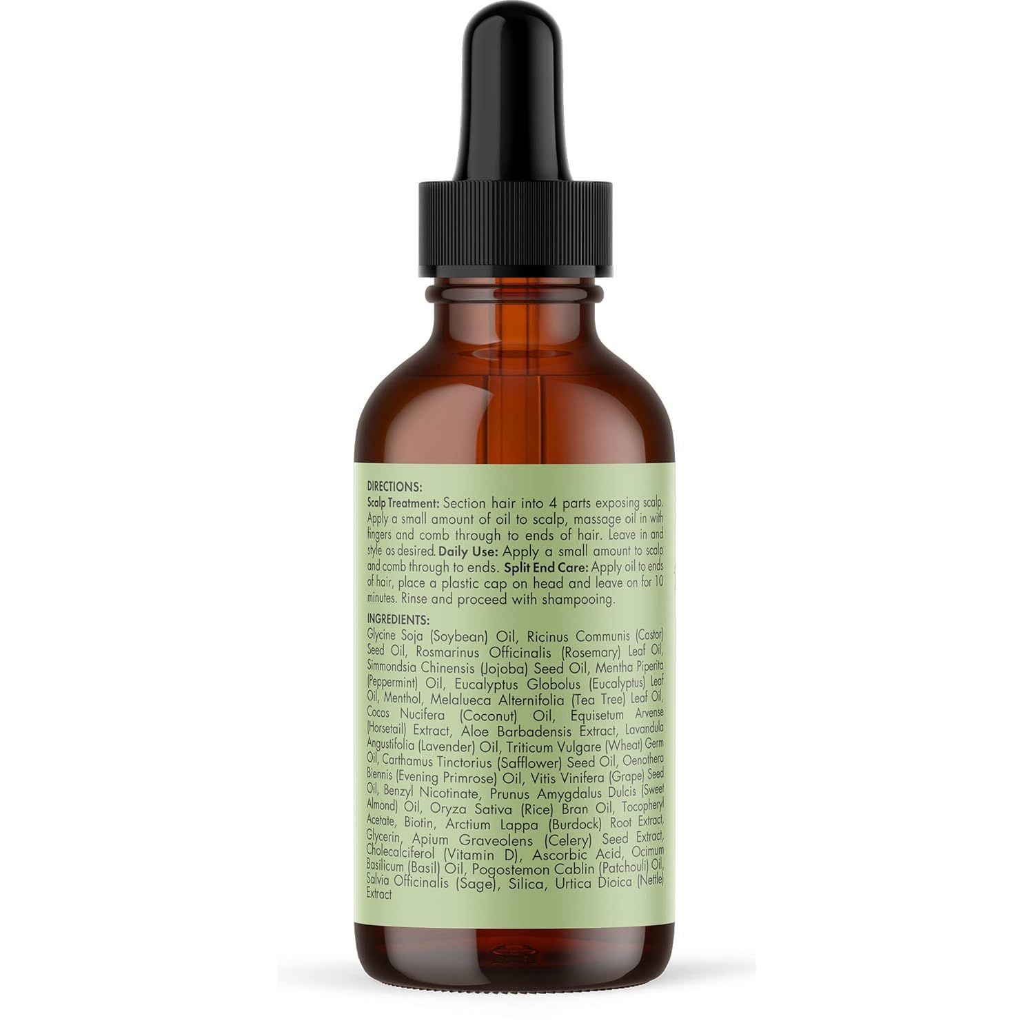 Provides detailed directions on how to use the hair oil product for scalp treatment, daily use, and split end care to help customers understand proper application methods.